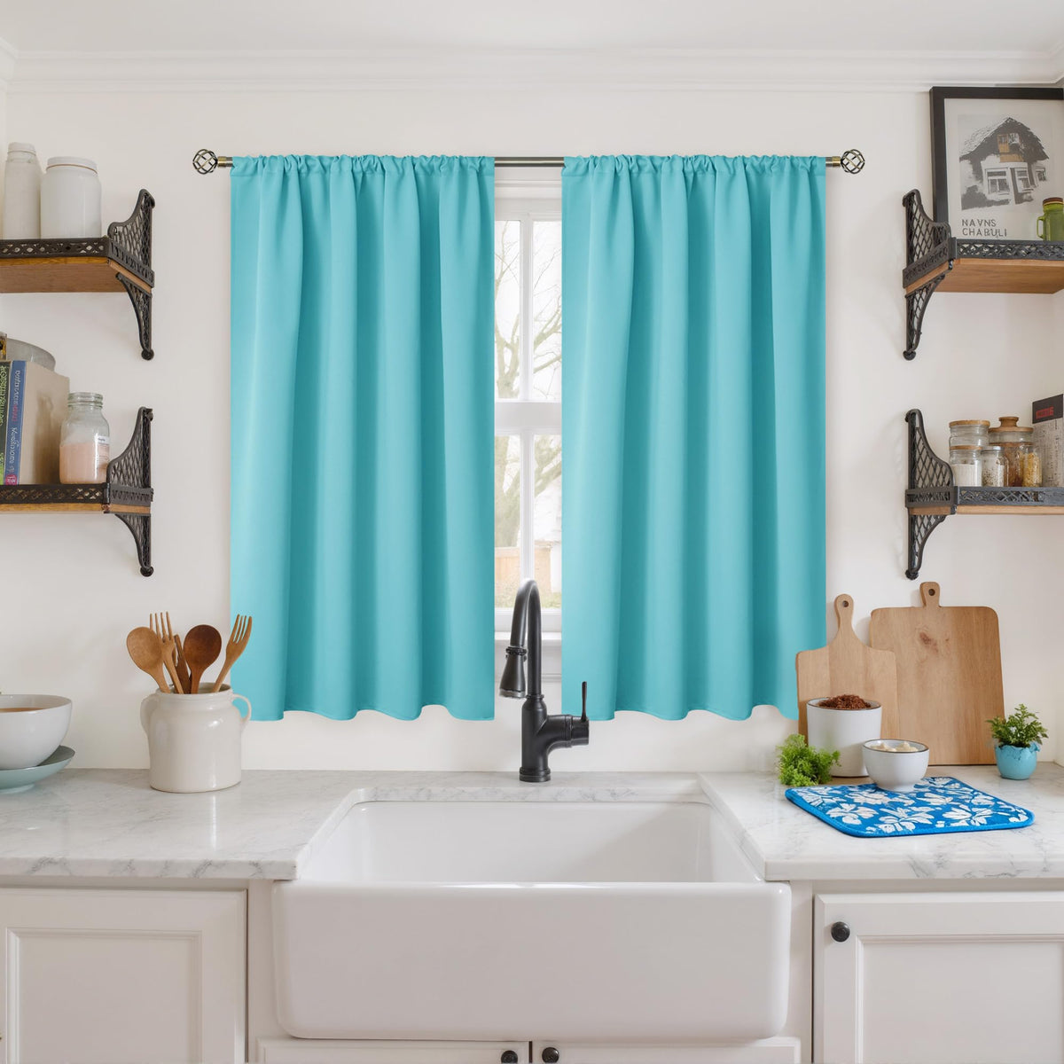 BGment Black Blackout Curtains 40 Inches Long for Kitchen Window 2 Panels