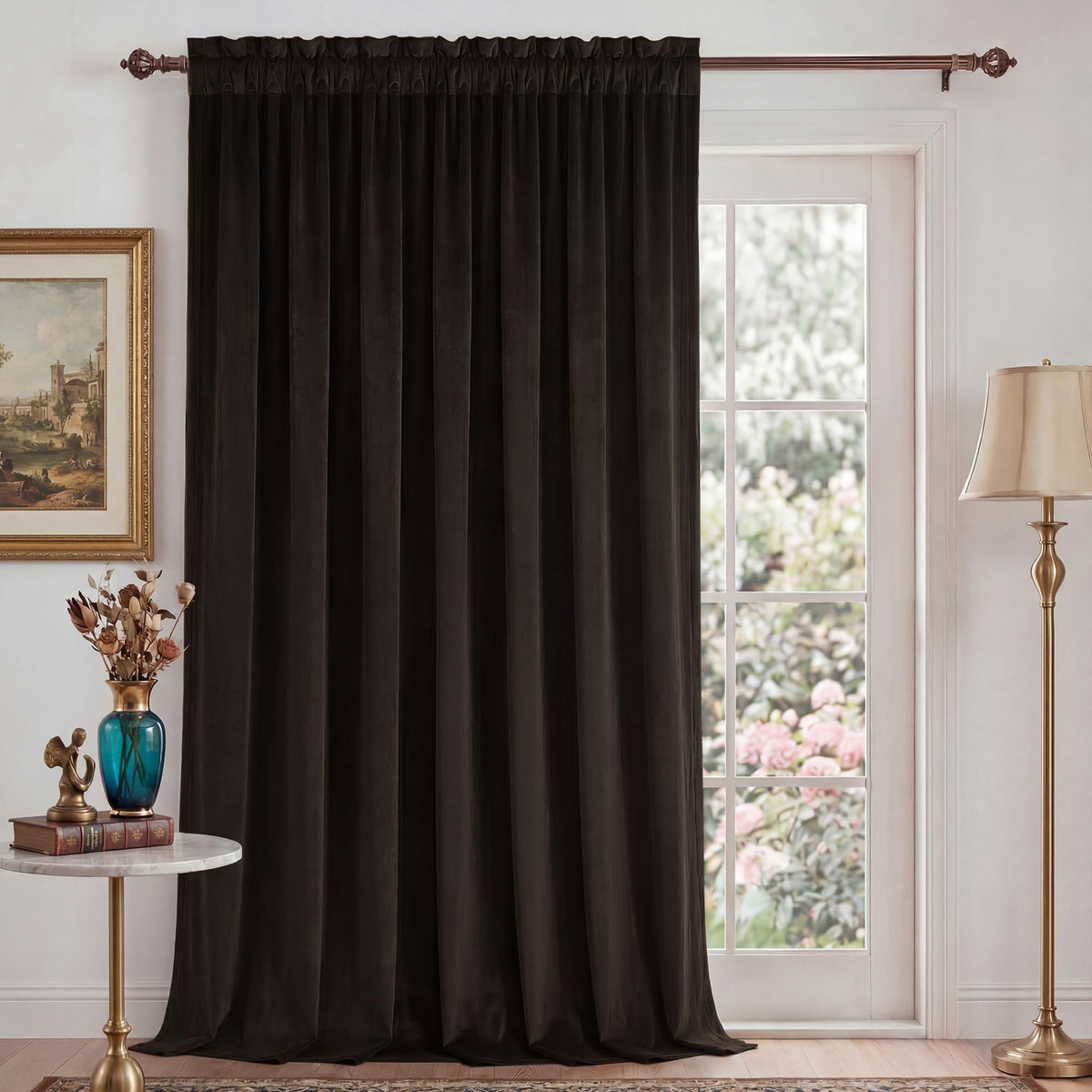 NICETOWN Black Out Velvet Curtains 63 inches Long for Kitchen