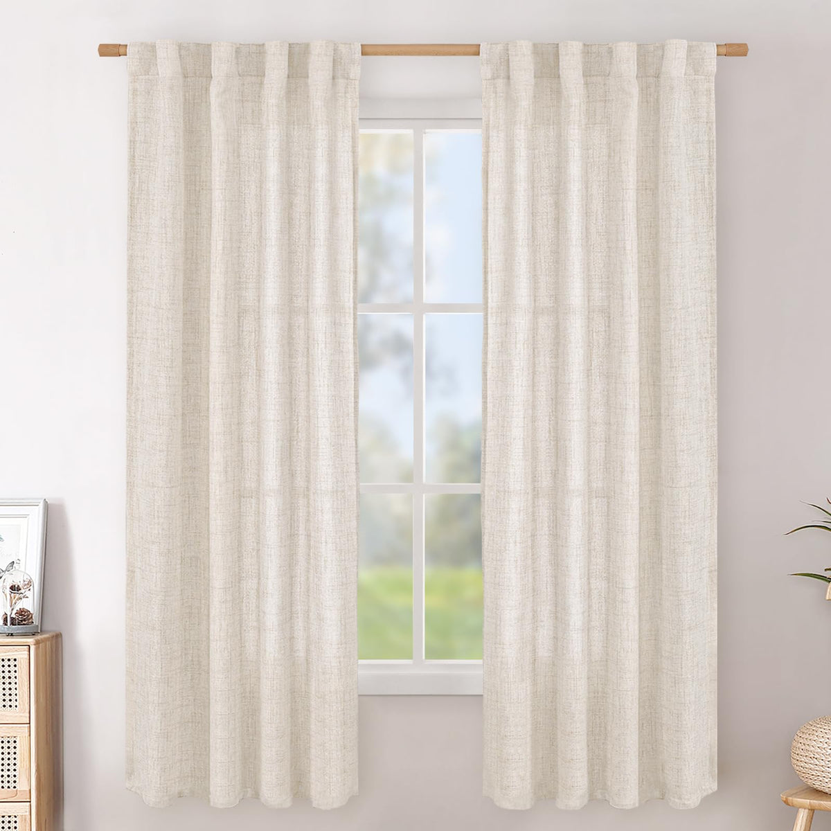 BGment White Linen Kitchen Curtains 40 Inch Length for Short Window
