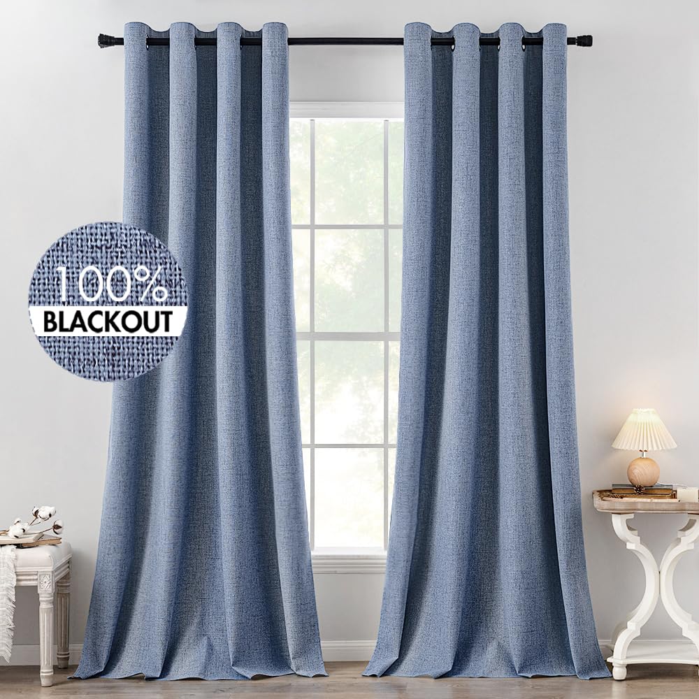 MIULEE 100% Blackout Linen Curtains for Bedroom 52x54 Inches Natural Beige