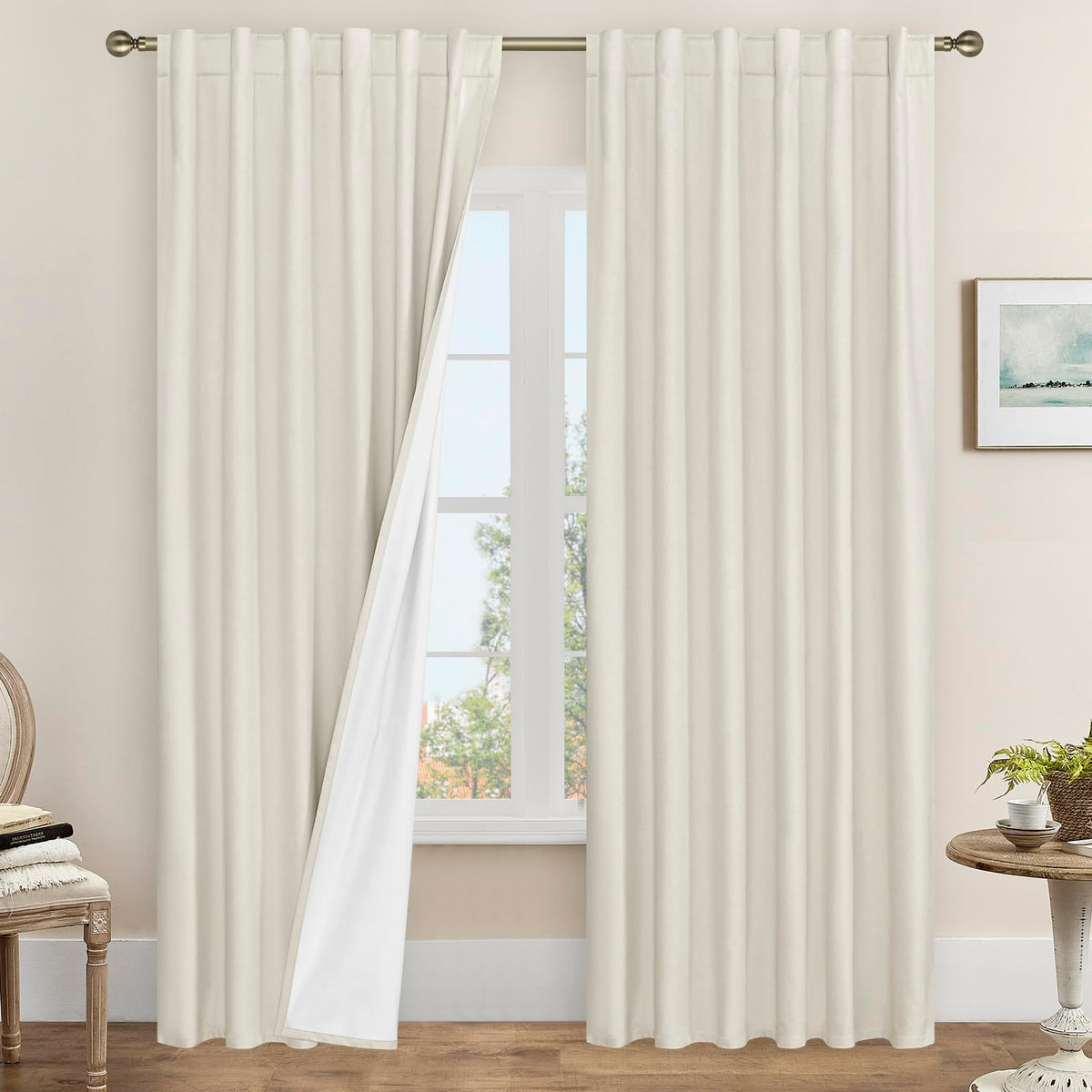 LAMIT Full Blackout Linen Kitchen Window Curtains 36 Inches Long, Ivory