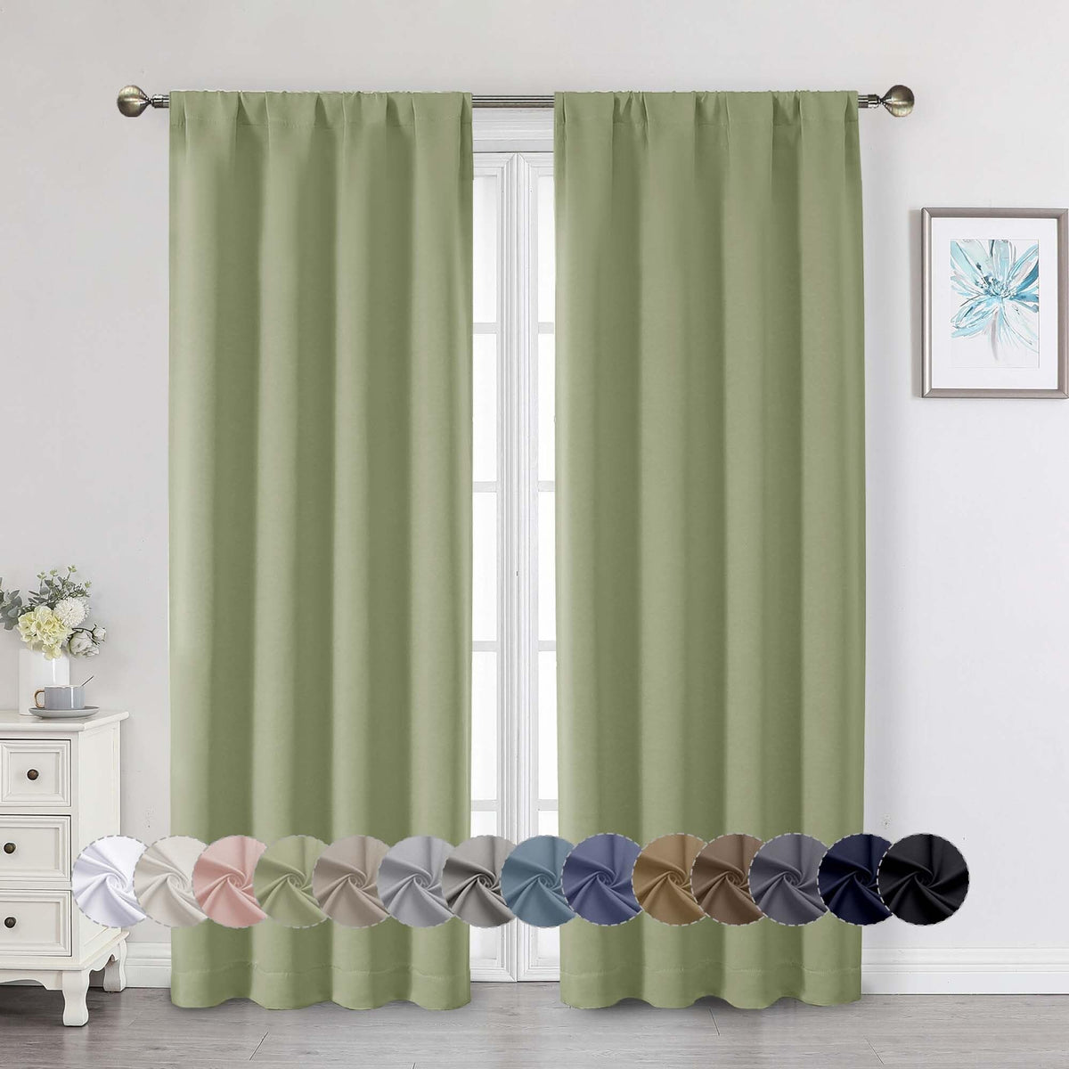 Black Cafe Blackout Curtains 36 Inch Length 2 Panels Set, Soft Solid Thermal Insulated Room Darkening Small Window Curtains for Kitchen Bathroom Basement, Black, Each, 40" Wx36 L