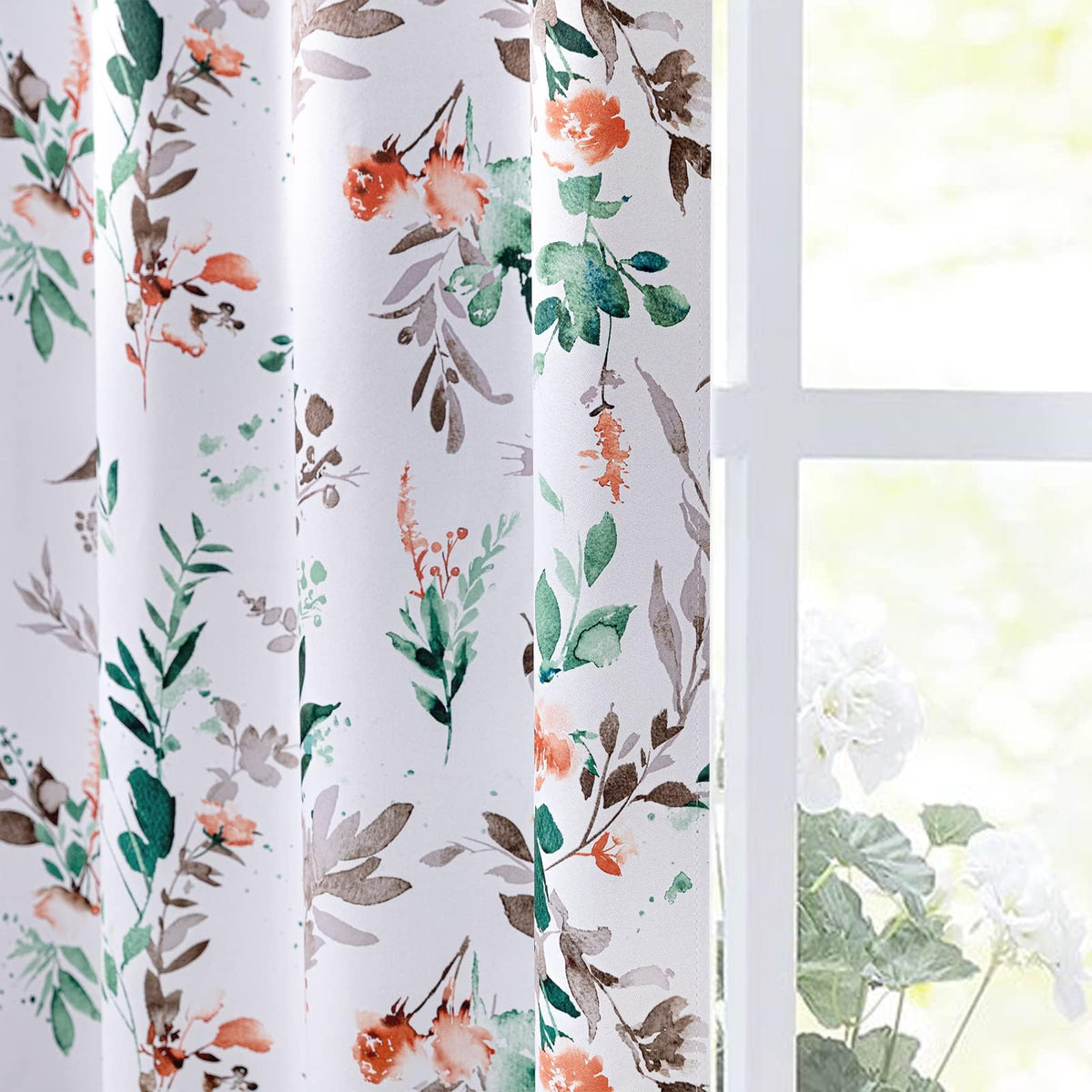 MYSKY HOME Floral Blackout Curtains 45 inch Length 2 Panels Yellow and Blue