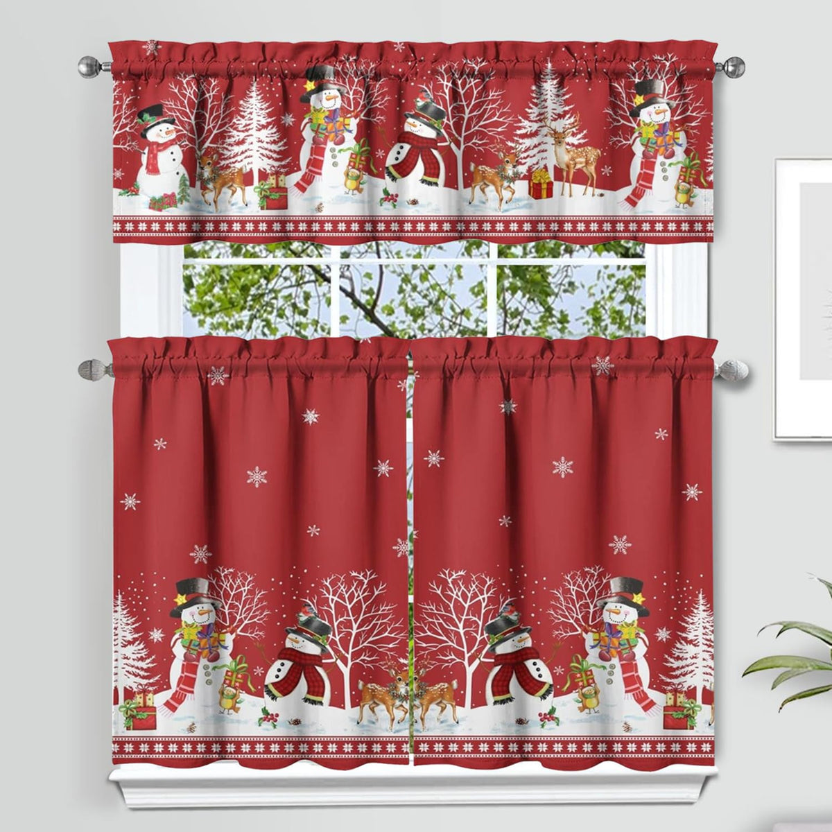 Sage Kitchen Curtain Valance 3 Piece Set, Sage Leaf Floral Kitchen Decor for Home Interior, Farmhouse Style Sink Window Curtains 36 Inch