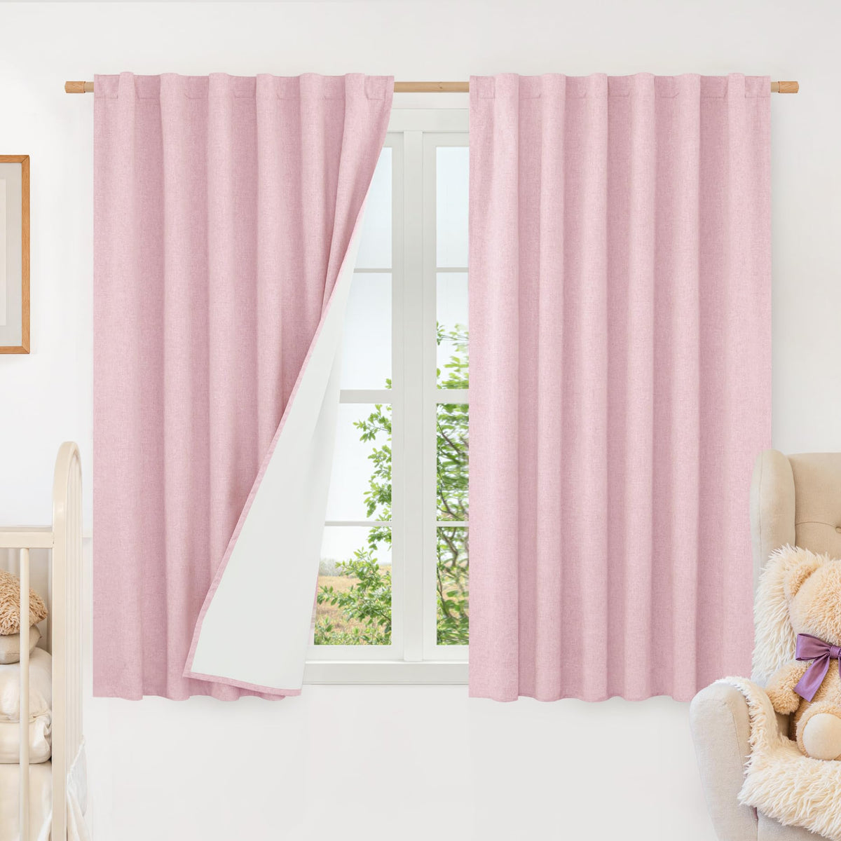 LAMIT Full Blackout Linen Kitchen Window Curtains 36 Inches Long, Ivory