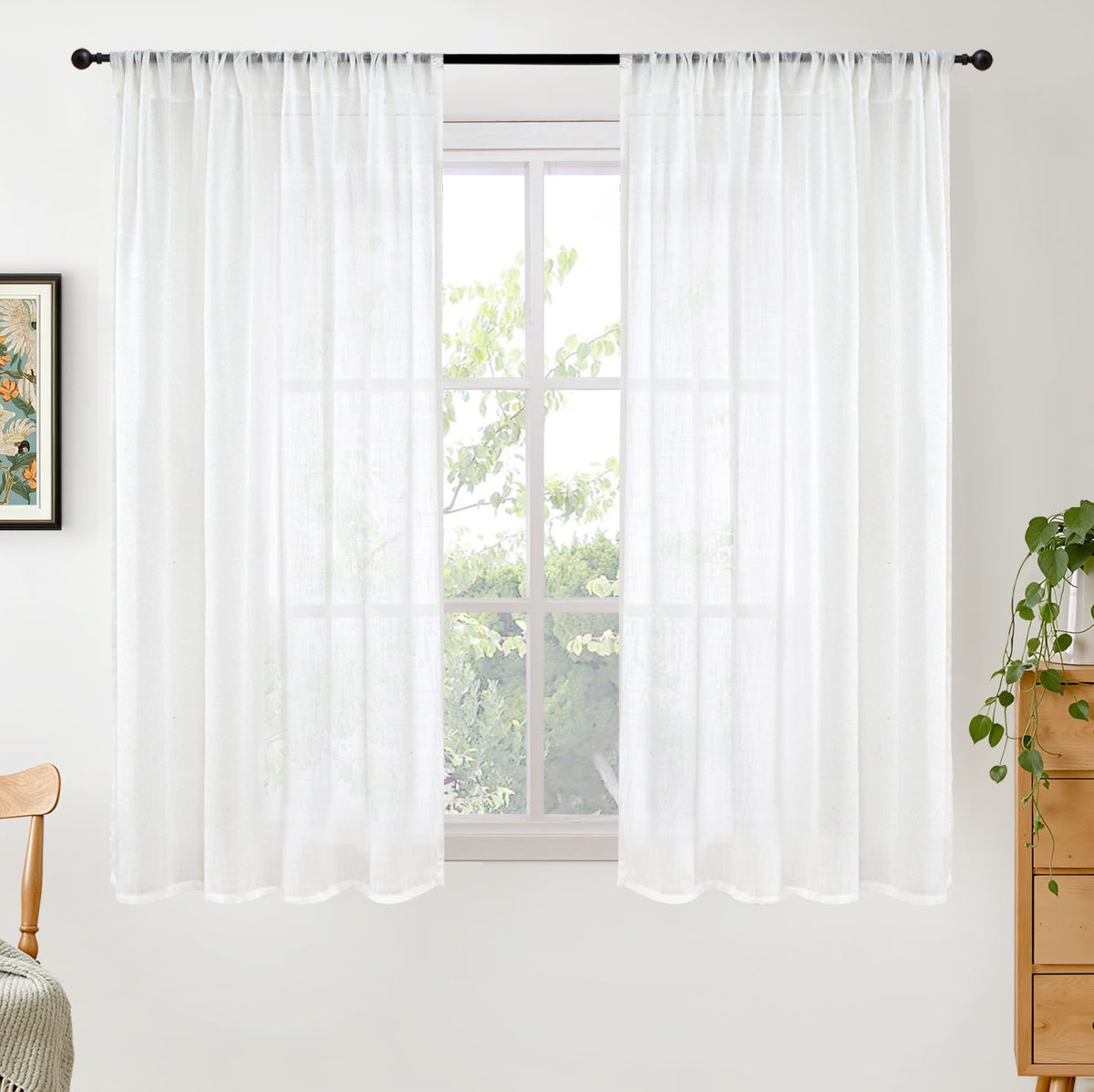 BGment Linen Kitchen Window Curtains Over Sink, 36 Inch Length Cafe Drapes