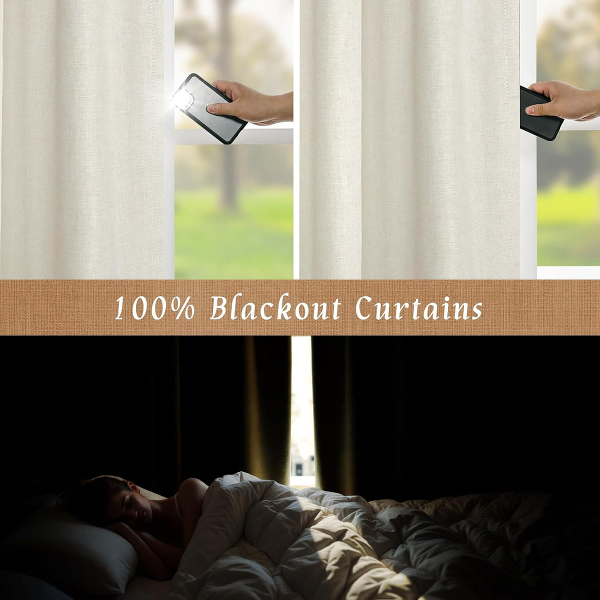 LAMIT Full Blackout Linen Kitchen Window Curtains 36 Inches Long, Ivory