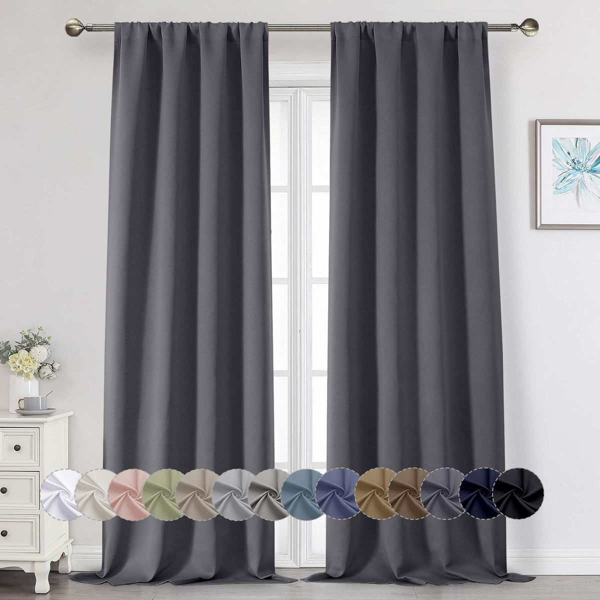 Black Cafe Blackout Curtains 36 Inch Length 2 Panels Set, Soft Solid Thermal Insulated Room Darkening Small Window Curtains for Kitchen Bathroom Basement, Black, Each, 40" Wx36 L