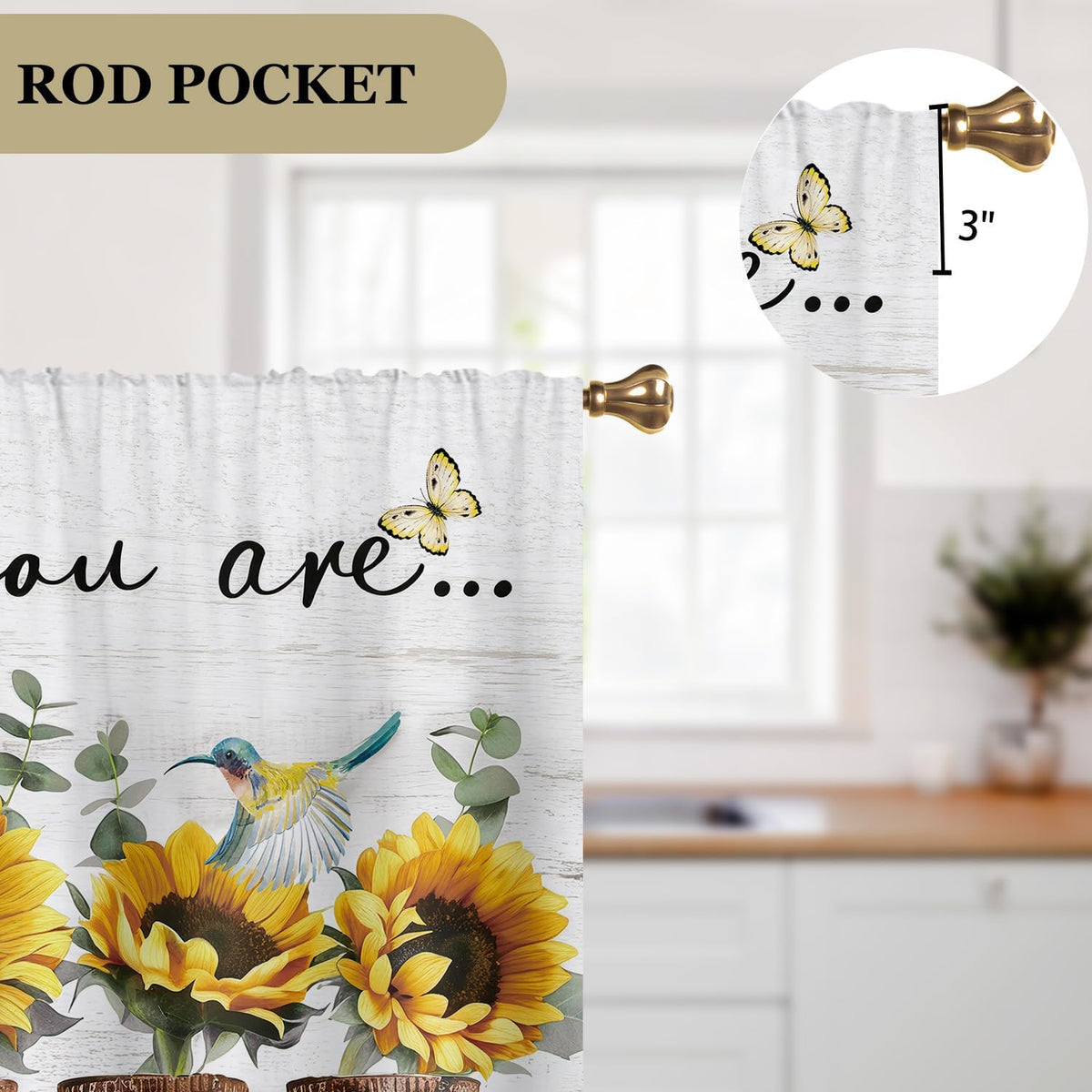 Farmhouse Sunflower Kitchen Curtain Rustic Small Short Cafe Window Curtains Country Wooden Barn Inspirational Bathroom Window Drapes Treatment Tier Curtains 2 Panels (27.5x39 Inch)