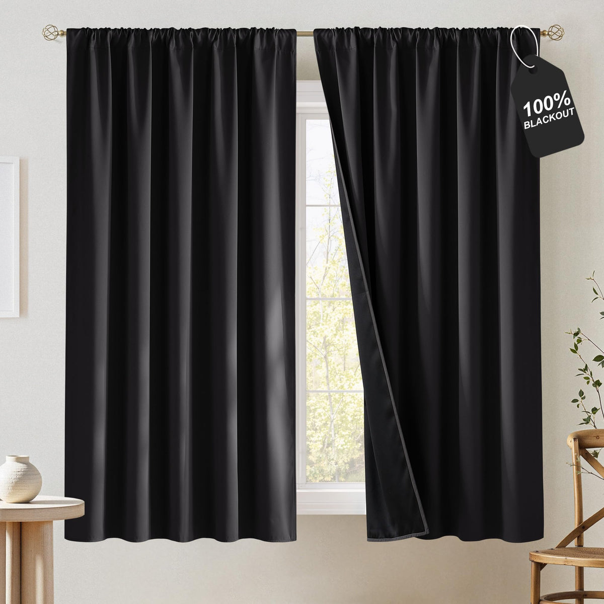 NICETOWN 100% Black Out Kitchen Curtains 36 Inch Length, W52xL36, 2 Panels