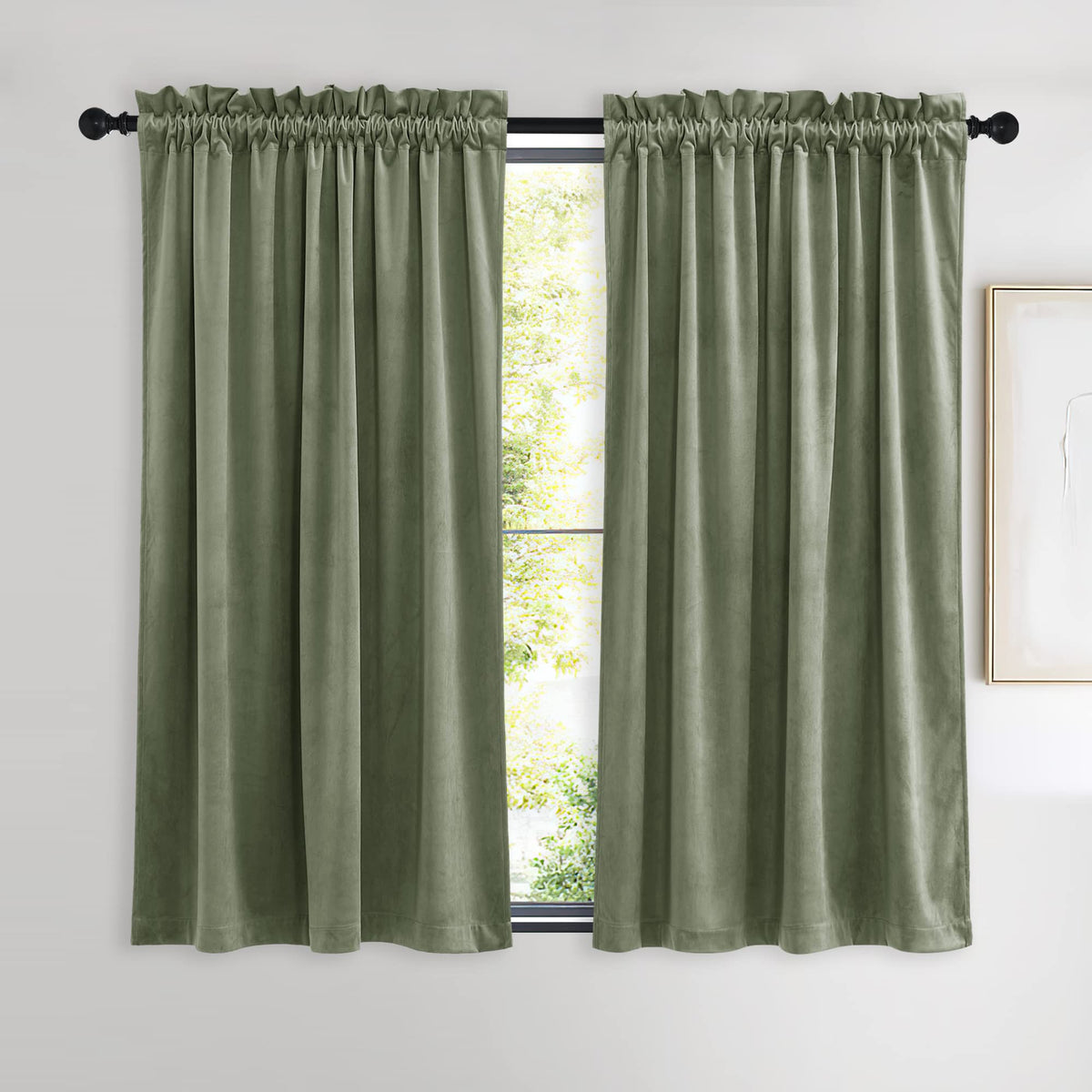 NICETOWN Black Out Velvet Curtains 63 inches Long for Kitchen