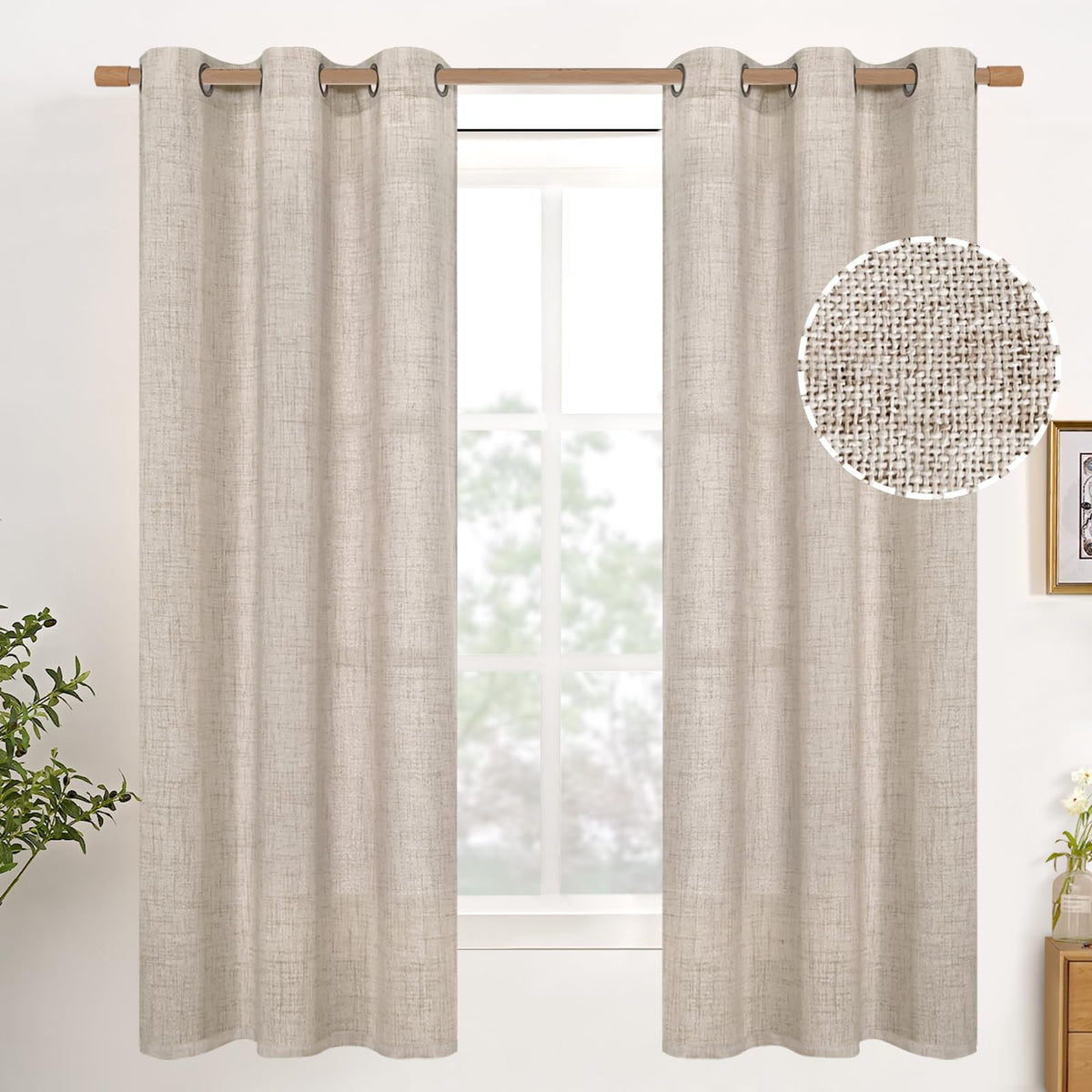 YoungsTex Linen Kitchen Window Curtains 40 Inch Length 2 Panels