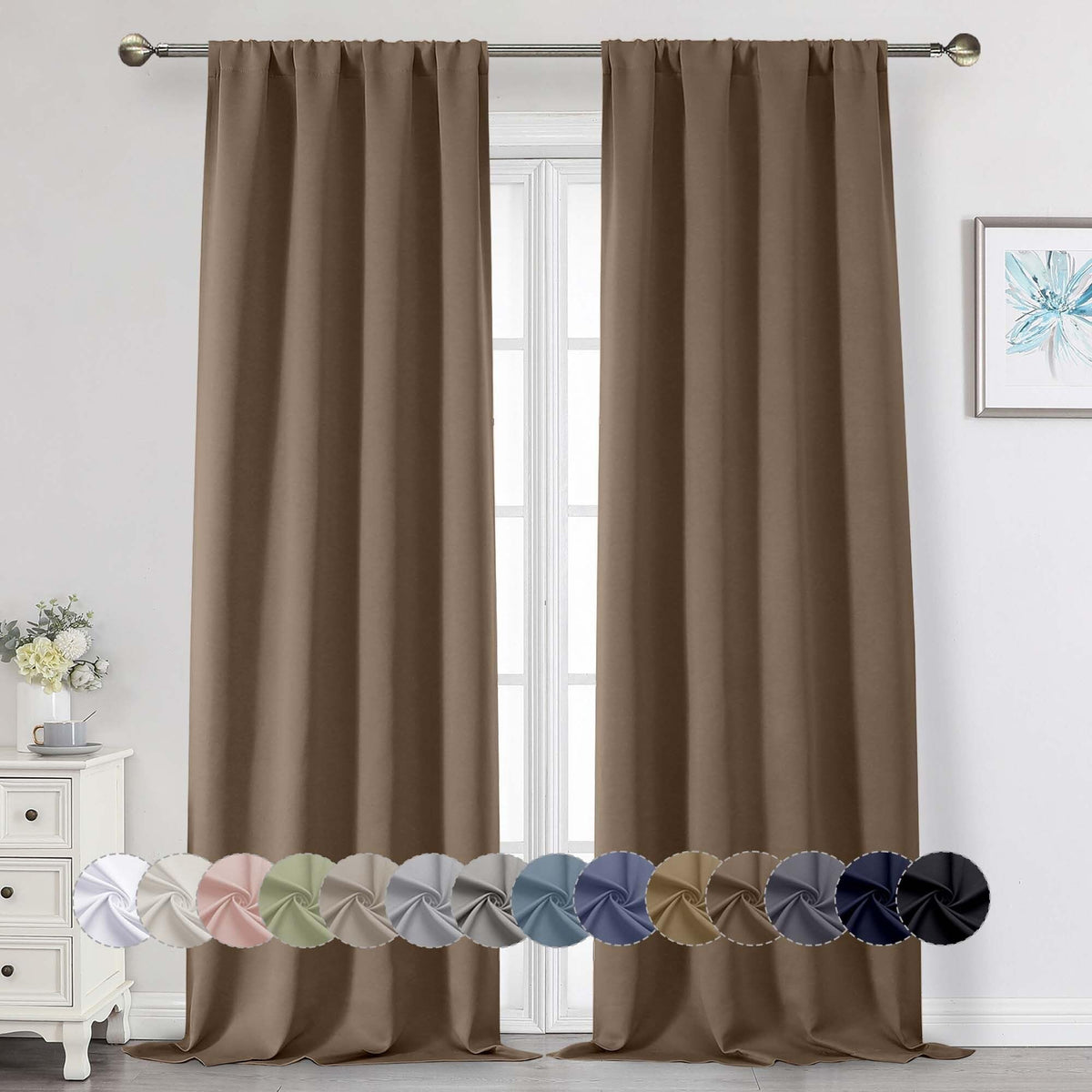 Black Cafe Blackout Curtains 36 Inch Length 2 Panels Set, Soft Solid Thermal Insulated Room Darkening Small Window Curtains for Kitchen Bathroom Basement, Black, Each, 40" Wx36 L