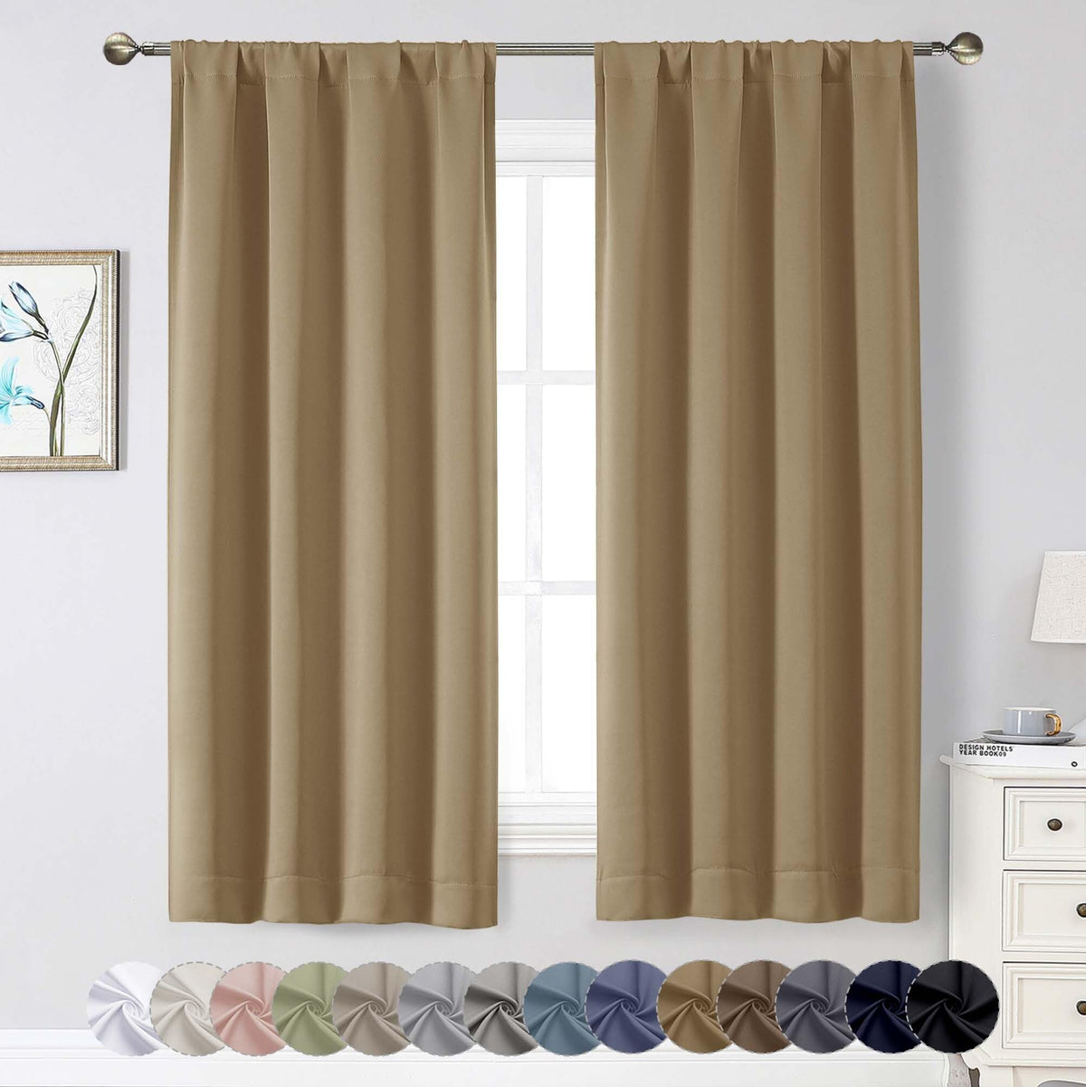 Black Cafe Blackout Curtains 36 Inch Length 2 Panels Set, Soft Solid Thermal Insulated Room Darkening Small Window Curtains for Kitchen Bathroom Basement, Black, Each, 40" Wx36 L