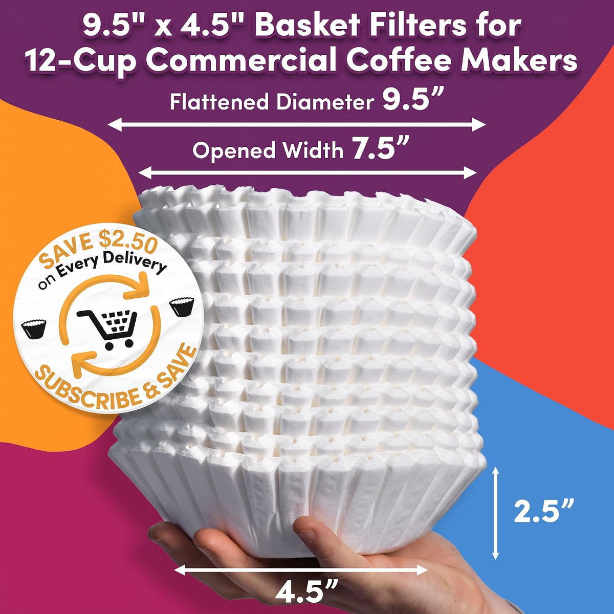 12 Cup Commercial Coffee Filters (9.5” x 4.5”) for 12-Cup BUNN, Fetco & Curtis Coffee Machines – Tall Walls, No Ground Overflow – Premium Filters for Businesses (Bulk Pack)