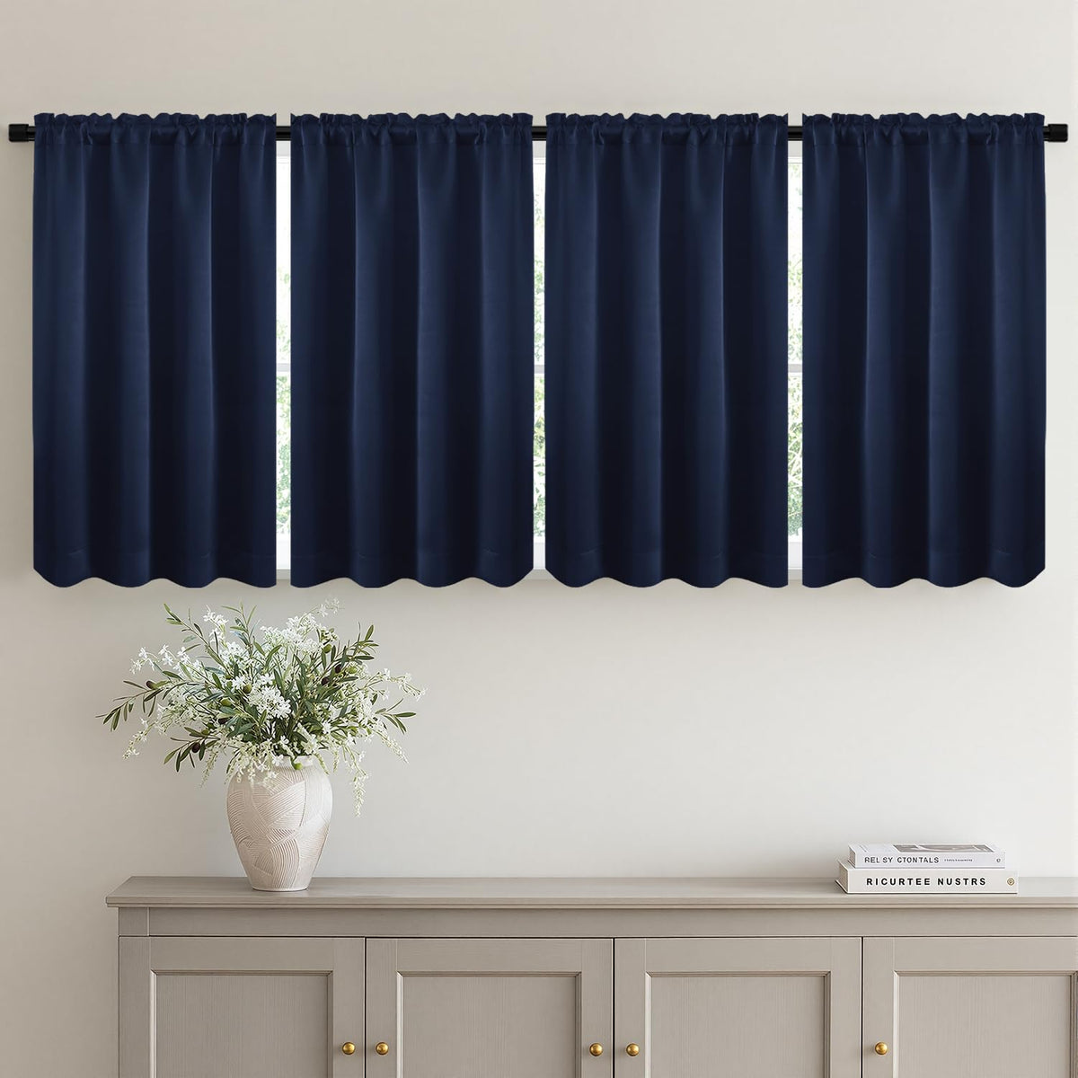 MIULEE Short 36 Inch Blackout Kitchen Window Curtain Black Set of 4 Panels