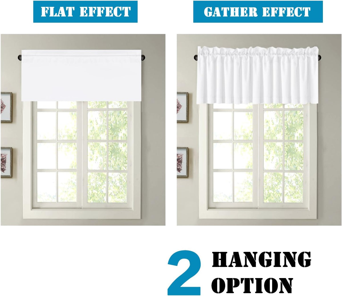 H.VERSAILTEX 2 Panels White Valance for Windows, Natural Blackout Curtains Valances for Small Windows/Living Room/Bedroom/Bathroom Rod Pocket 52" W x 18" L, Pure White，2 Packs