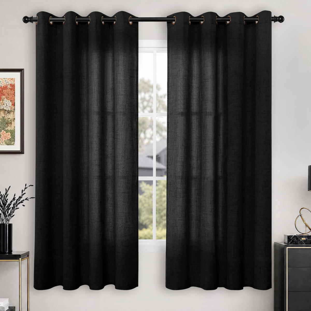 YoungsTex Linen Kitchen Window Curtains 40 Inch Length 2 Panels