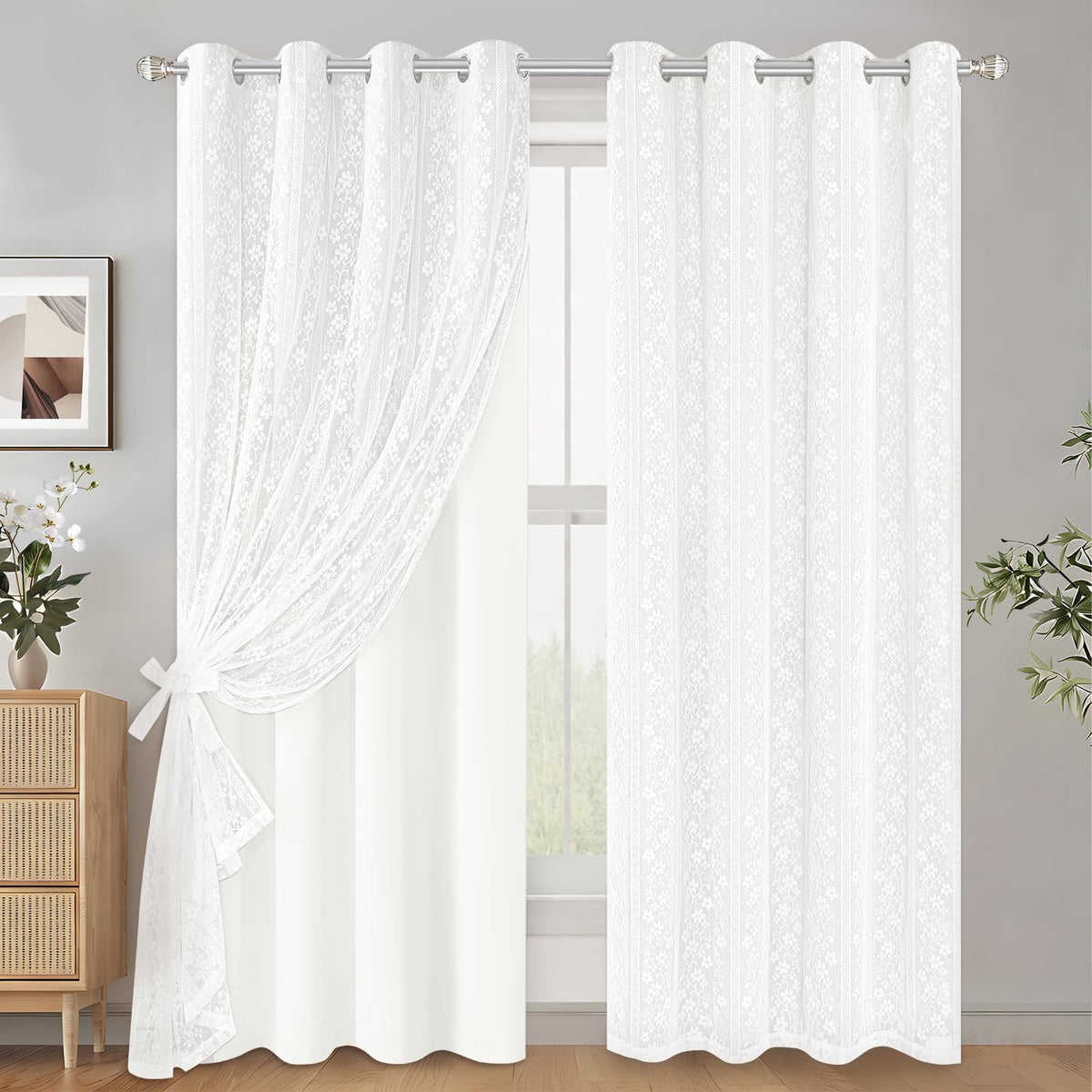 ASPMIZ Linen Kitchen Curtains 36 Inch Length, Double Layered Window Curtain 2 Panel Sets Rod Pocket Short Curtains for Kitchen, Farmhouse Window Treatment Tiers for Bathroom, Cafe, Beige