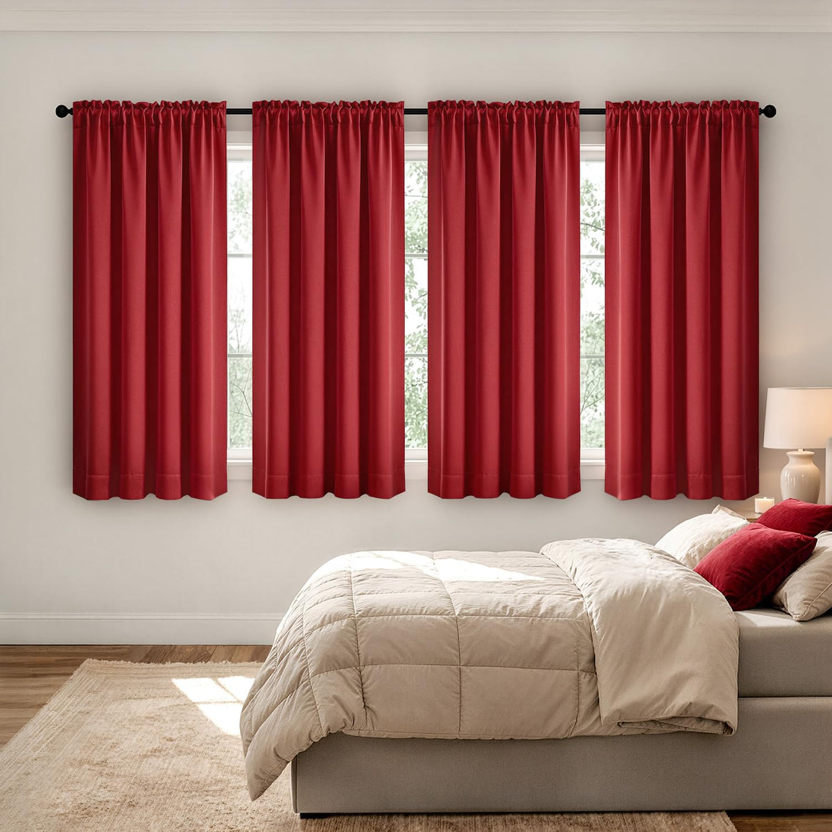 MIULEE Short 36 Inch Blackout Kitchen Window Curtain Black Set of 4 Panels