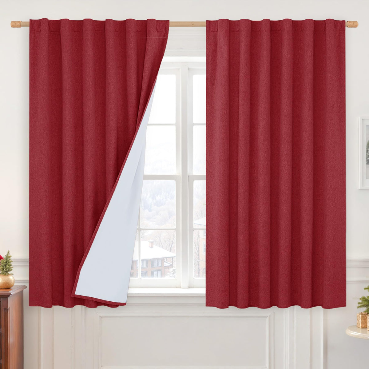 LAMIT Full Blackout Linen Kitchen Window Curtains 36 Inches Long, Ivory