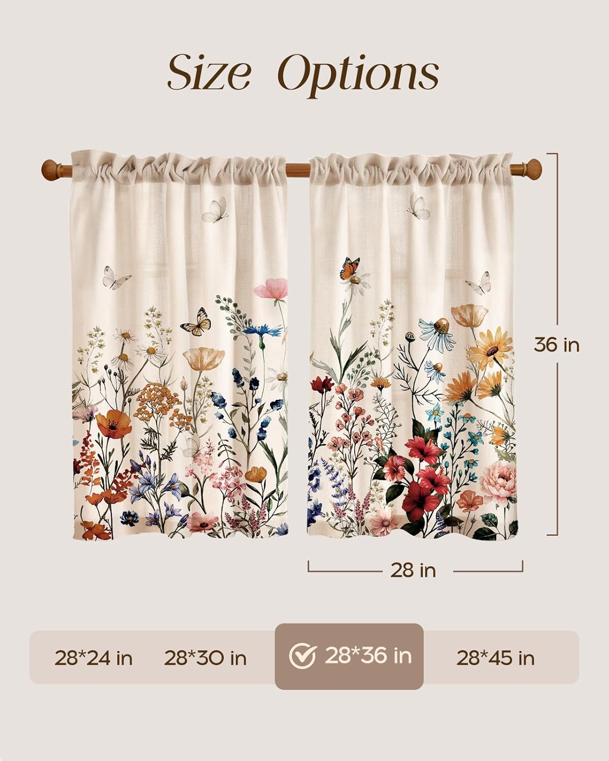 Miss Adola 36 Inch Length Kitchen Tier Curtains, Vintage Floral