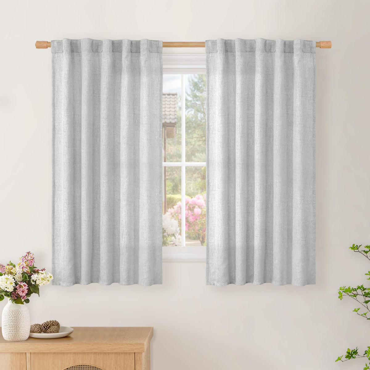 BGment White Linen Kitchen Curtains 40 Inch Length for Short Window