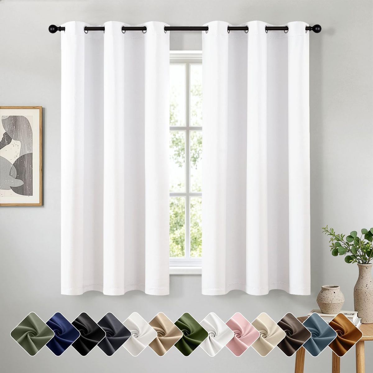 Short Navy Blue Blackout Kitchen Curtain W40 x L45 Inch 2 Panels