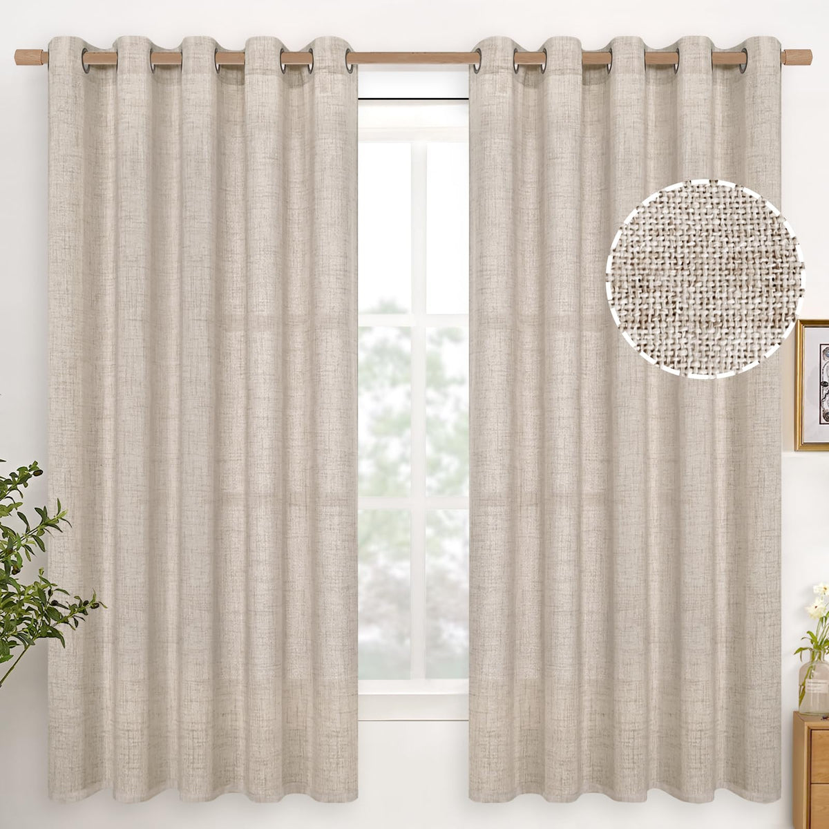 YoungsTex Linen Kitchen Window Curtains 40 Inch Length 2 Panels