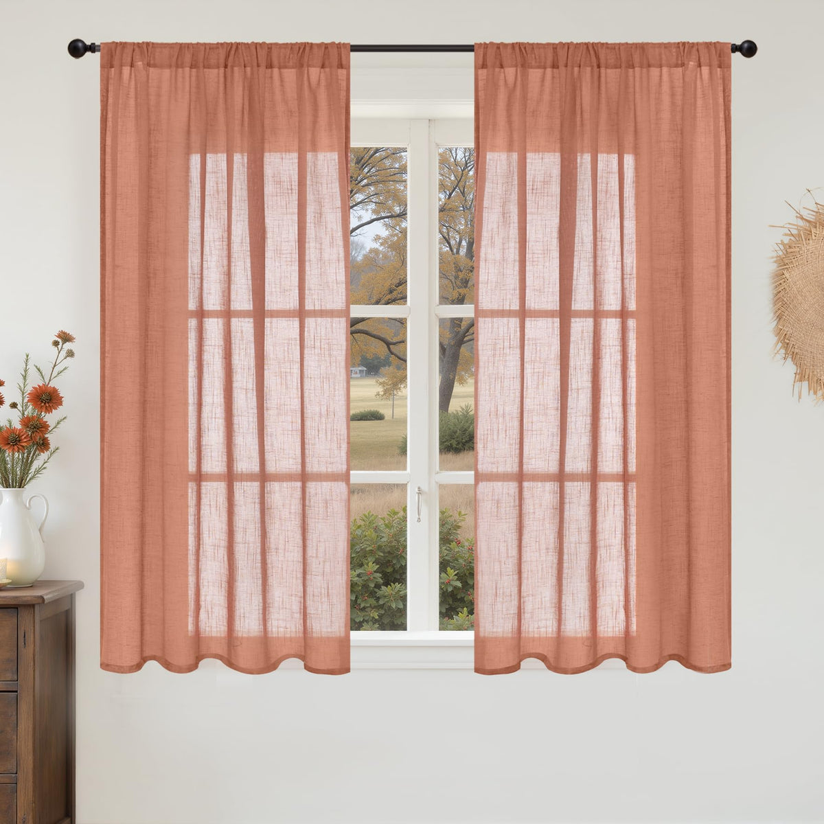 BGment Linen Kitchen Window Curtains Over Sink, 36 Inch Length Cafe Drapes