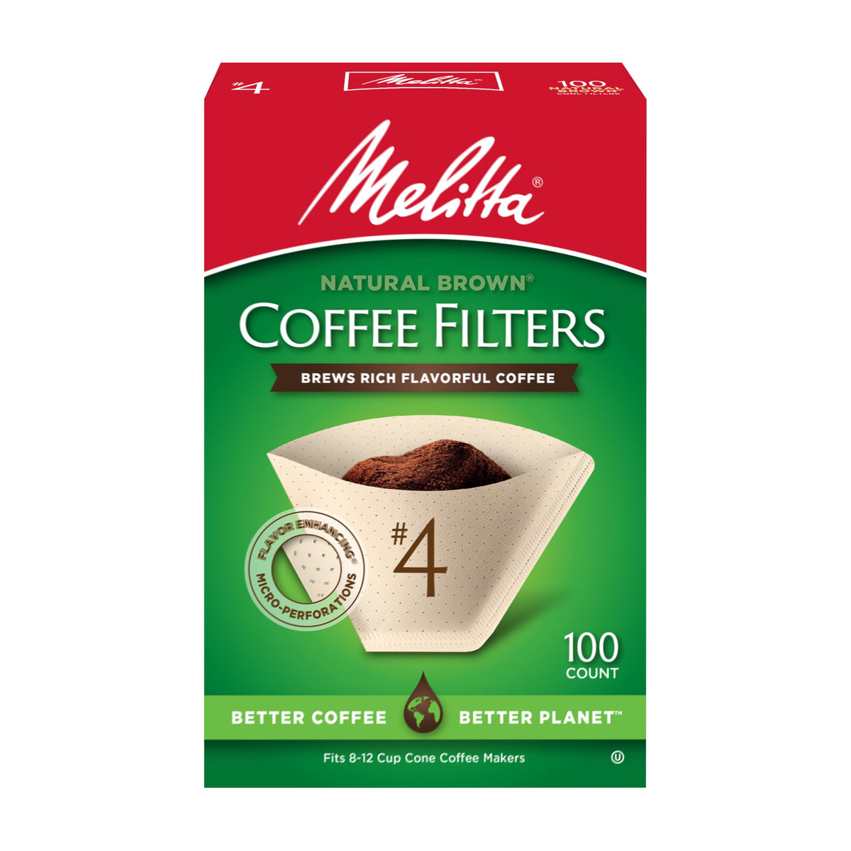 Melitta #4 Unbleached Coffee Filters, Natural Brown Cone Filters, 3-Pack