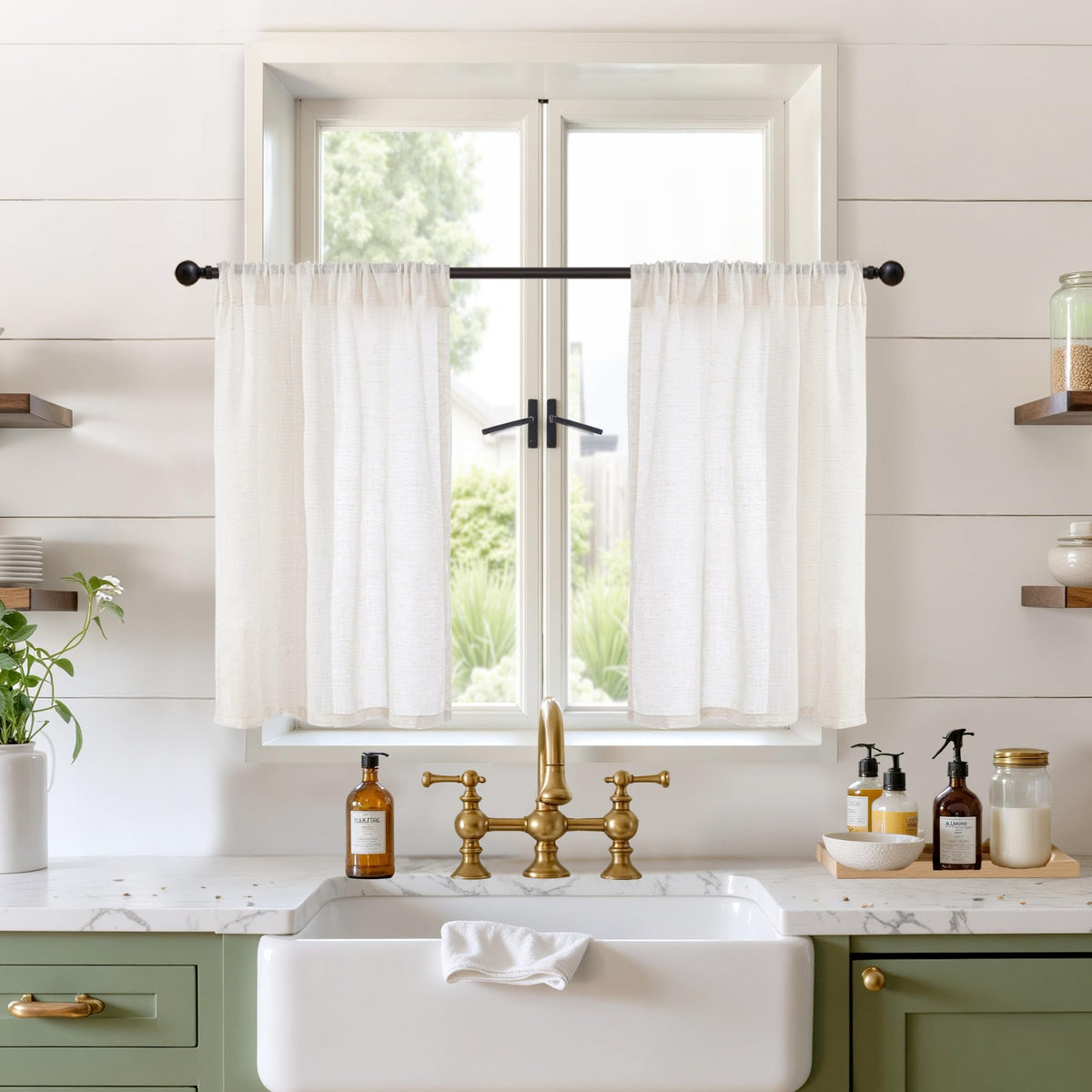 BGment Linen Kitchen Window Curtains Over Sink, 36 Inch Length Cafe Drapes