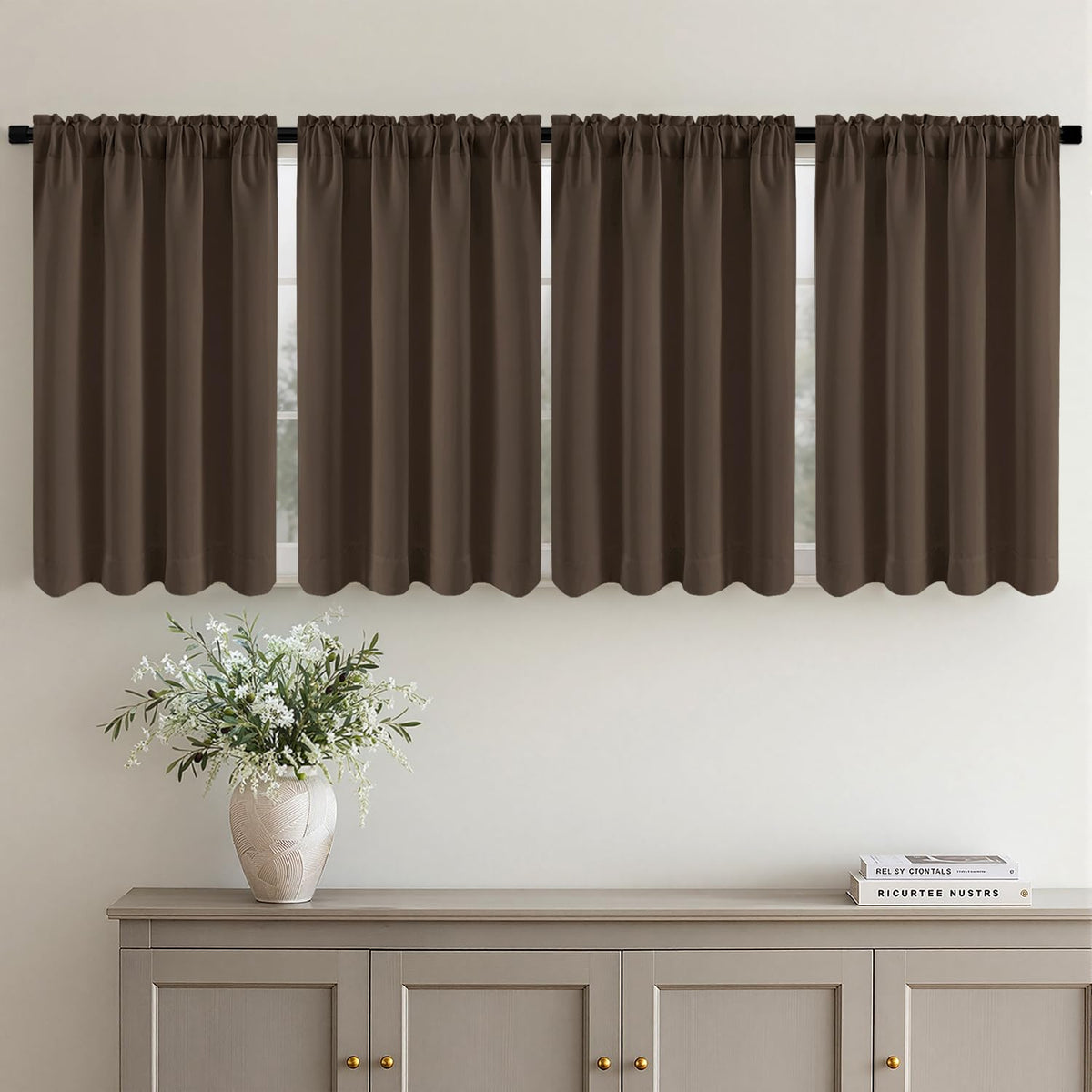 MIULEE Short 36 Inch Blackout Kitchen Window Curtain Black Set of 4 Panels