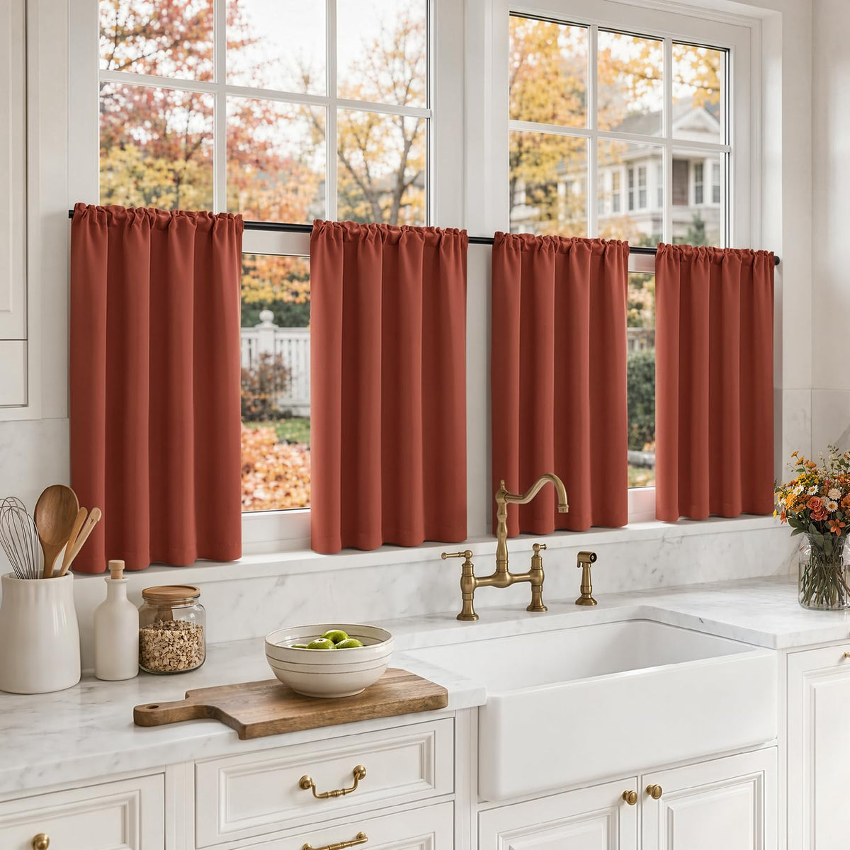 MIULEE Short 36 Inch Blackout Kitchen Window Curtain Black Set of 4 Panels