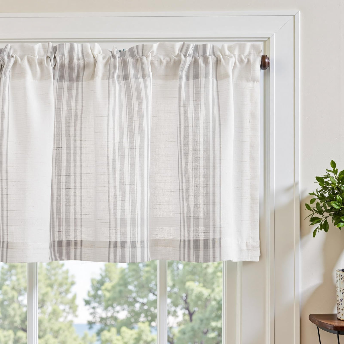 jinchan Linen Boxter Stripe Valances for Window 16 inch,Sage Green,1 Panel