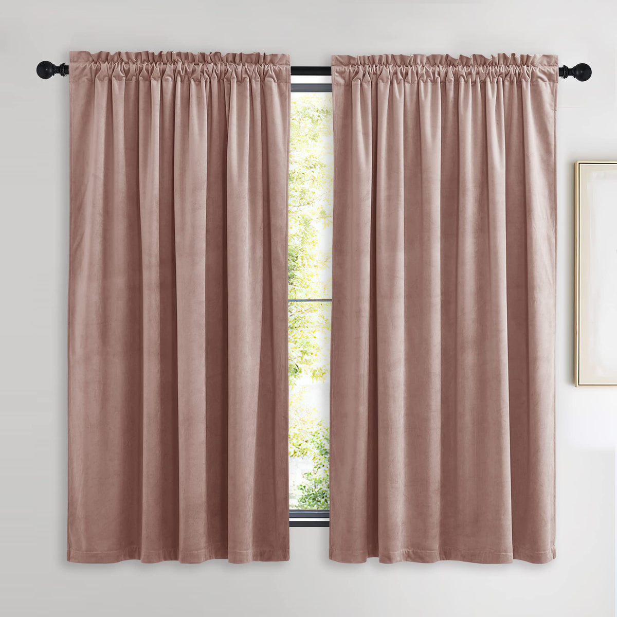 NICETOWN Black Out Velvet Curtains 63 inches Long for Kitchen