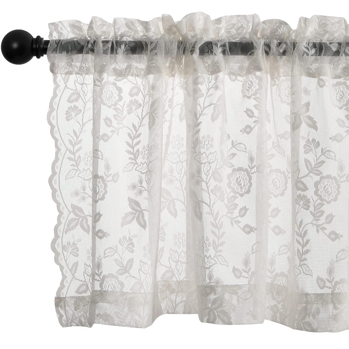 FINECITY Short Beige Lace Curtains Rustic Leaf Floral W42xL36 Inch 2 Panels