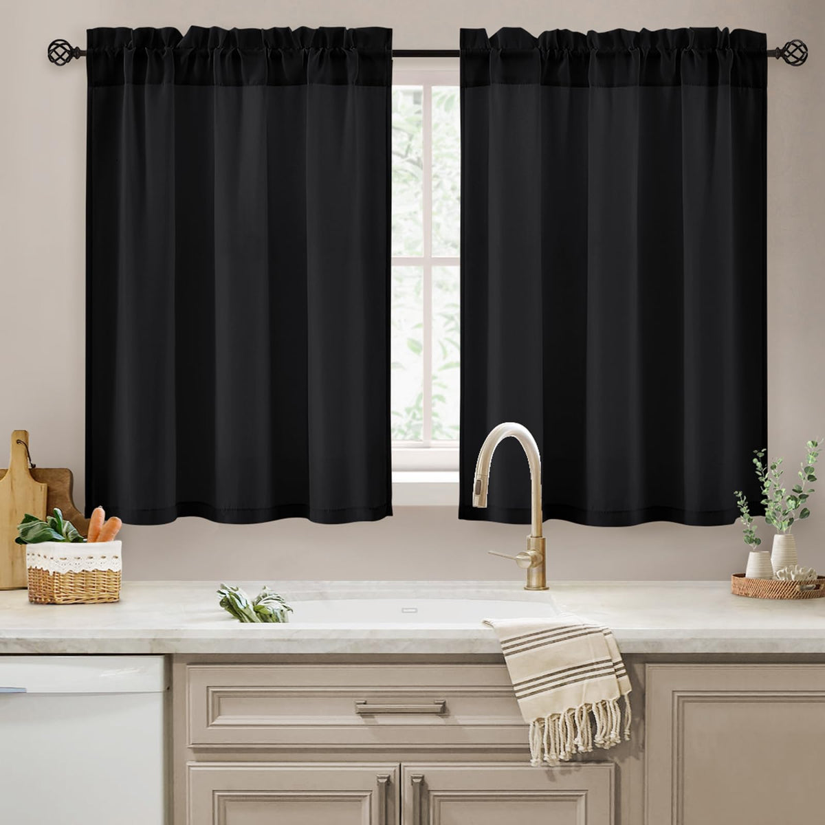HOMEIDEAS Non-See-Through White Sheer Kitchen Curtains, 30 X 36 Inches Long