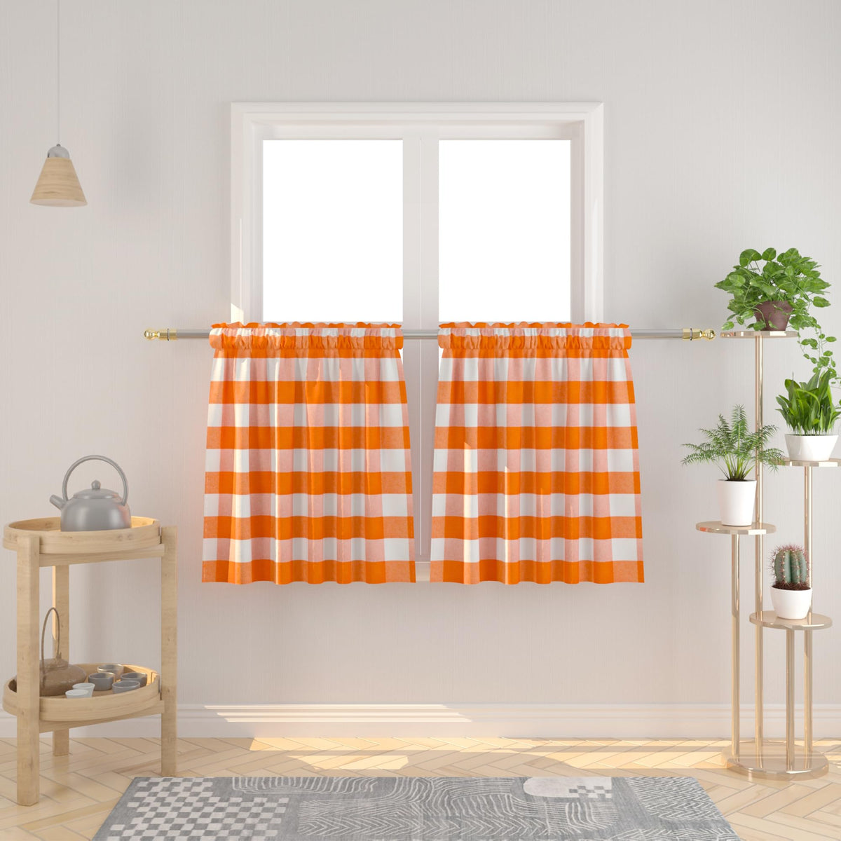 Buffalo Check Kitchen Tier Curtain 24 inches Long Plaid Gingham Rod Pocket Classic Cafe Curtains Country Farmhouse Kitchen Half Window Curtains 2 Panels Beige & White