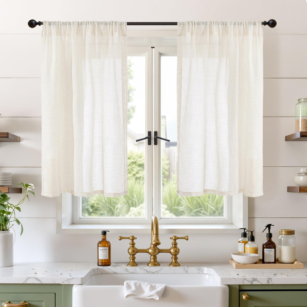 BGment Linen Kitchen Window Curtains Over Sink, 36 Inch Length Cafe Drapes
