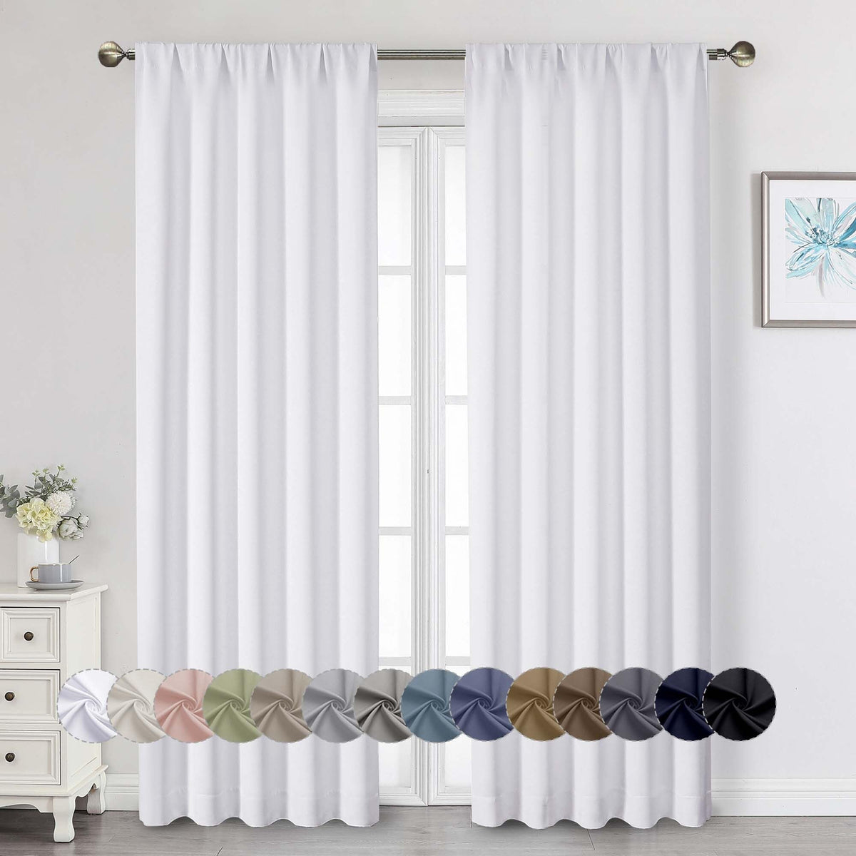 Black Cafe Blackout Curtains 36 Inch Length 2 Panels Set, Soft Solid Thermal Insulated Room Darkening Small Window Curtains for Kitchen Bathroom Basement, Black, Each, 40" Wx36 L