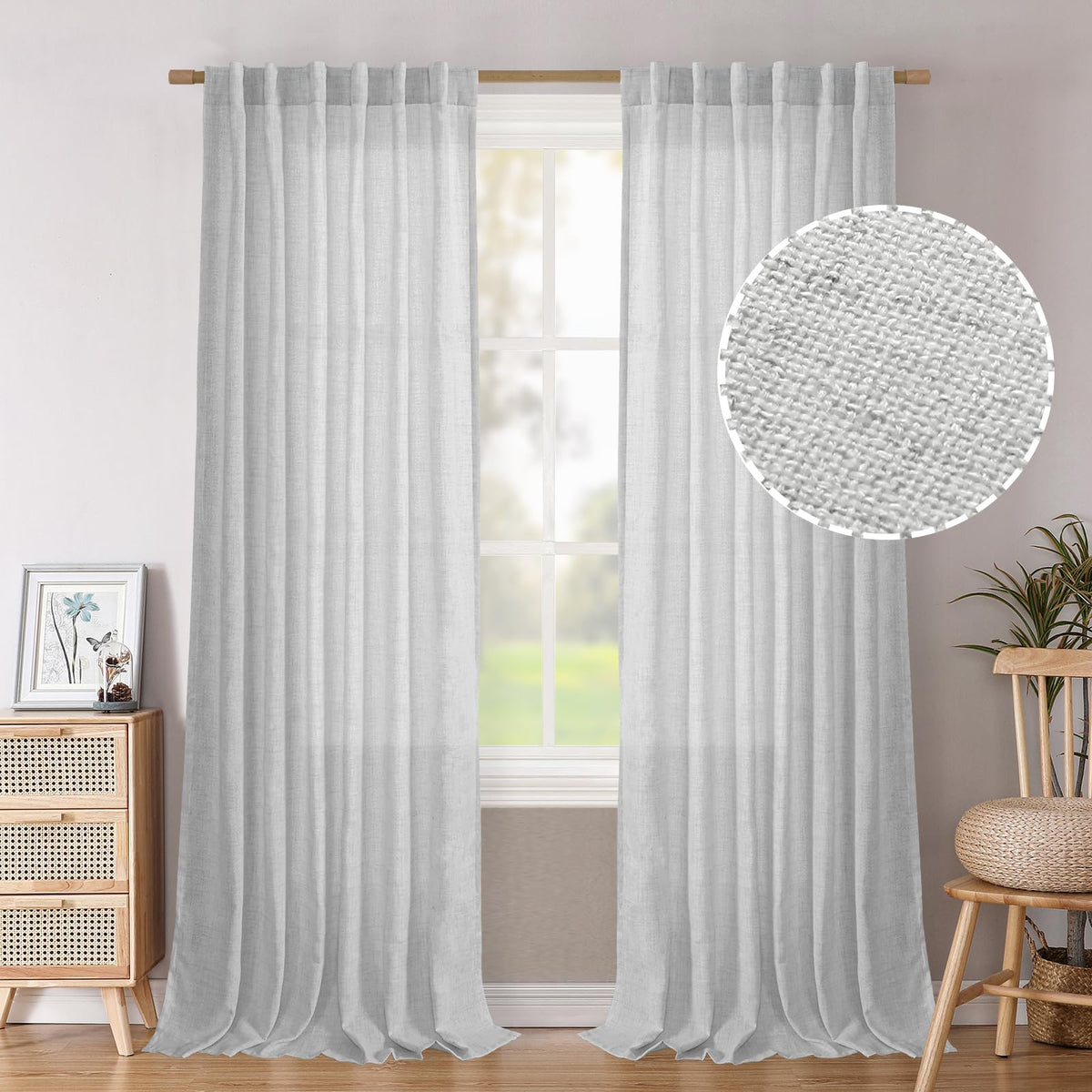 BGment White Linen Kitchen Curtains 40 Inch Length for Short Window