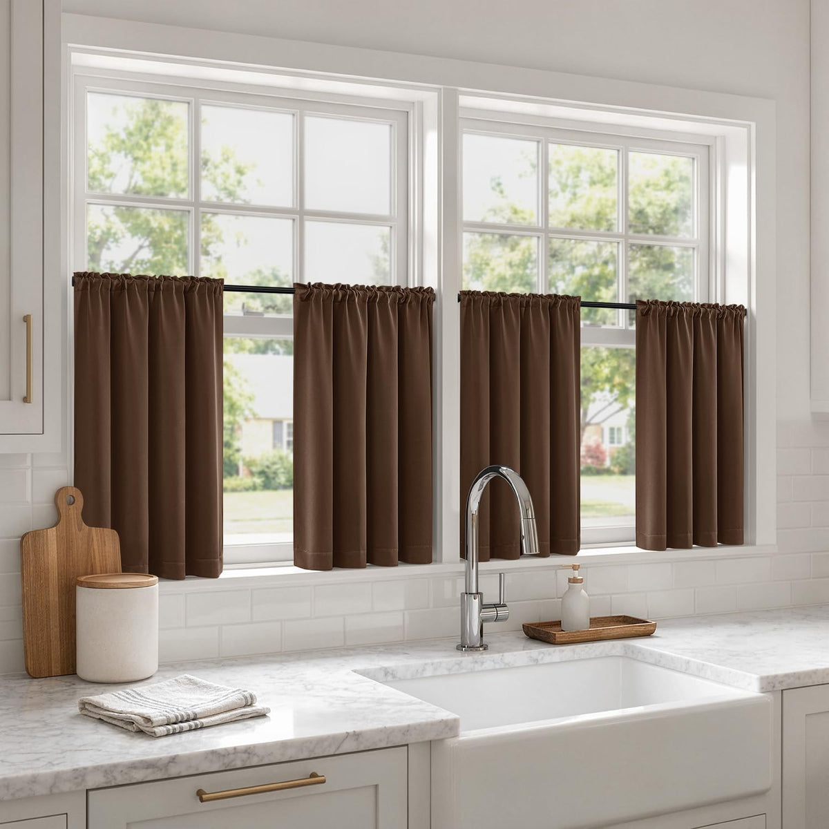 MIULEE Short 36 Inch Blackout Kitchen Window Curtain Black Set of 4 Panels