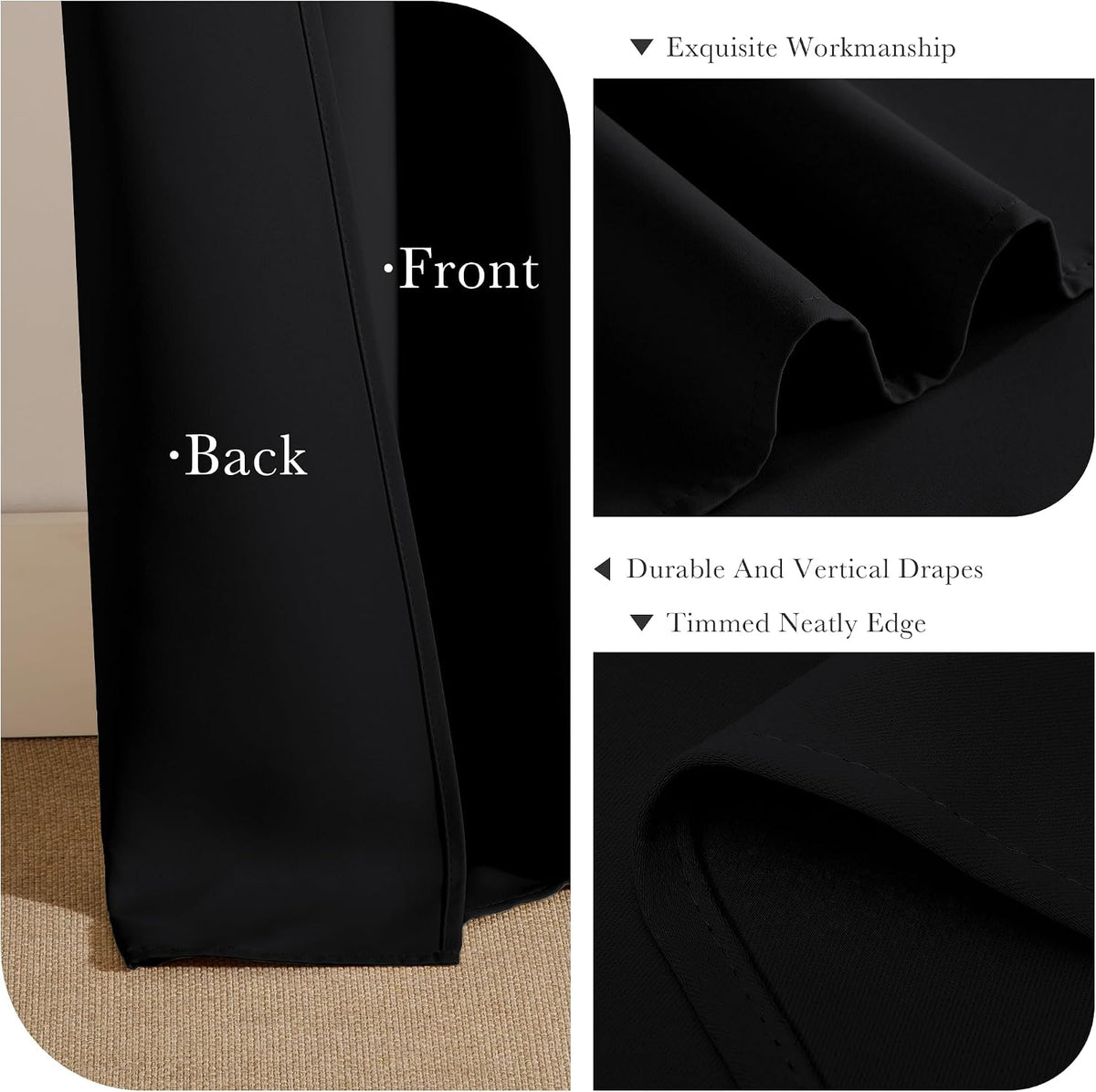 PONY DANCE Black Kitchen Blackout Curtains Over Sink, W 42 x L 45 inches