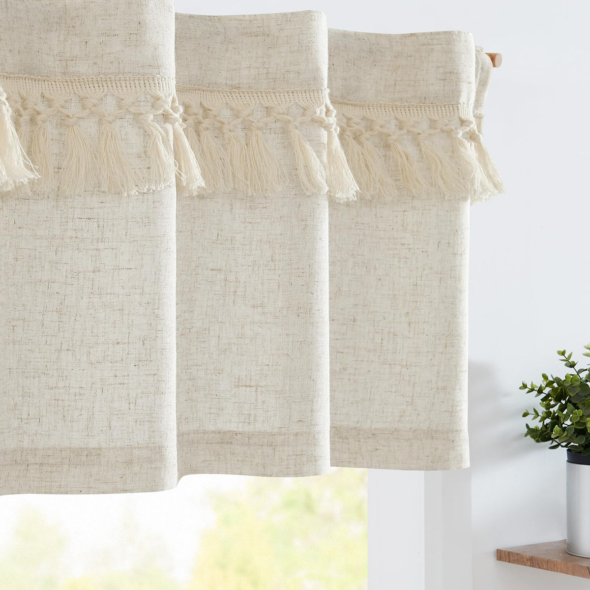 jinchan Linen Kitchen Valance with Lined Floral Valance Curtain 16 Inch Farmhouse Red Peony Flower Printed Curtain for Windows Living Room French Retro Patterned Rod Pocket 1 Panel Red on Beige