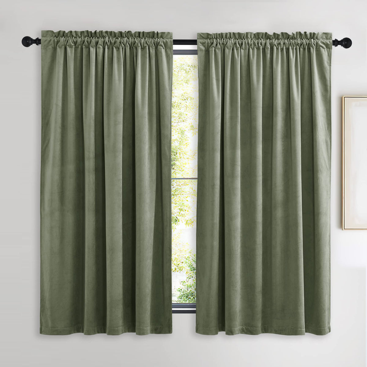 NICETOWN Black Out Velvet Curtains 63 inches Long for Kitchen