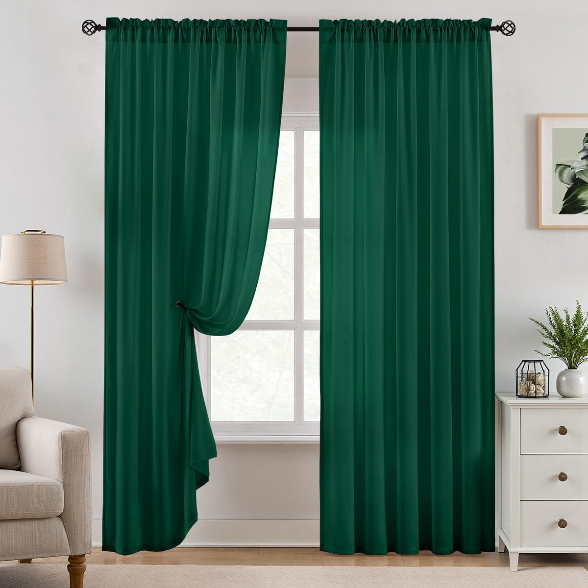 HOMEIDEAS Non-See-Through White Sheer Kitchen Curtains, 30 X 36 Inches Long
