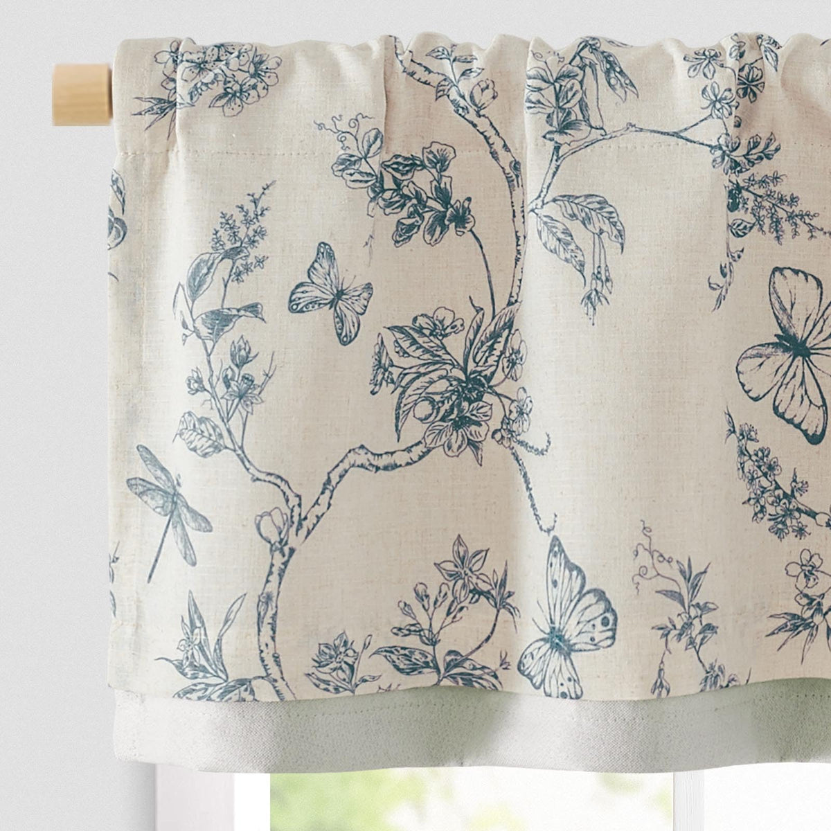 jinchan Amlie Floral Linen Valance Curtain Farmhouse 1 Panel 16 Inch Green