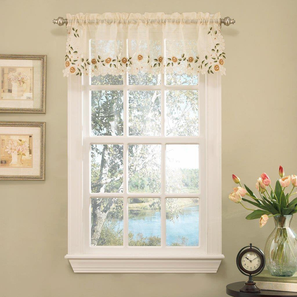 Sweet Home Collection Old World Style Floral Heavy Lace Kitchen Curtain Swag pair Hopewell Cream