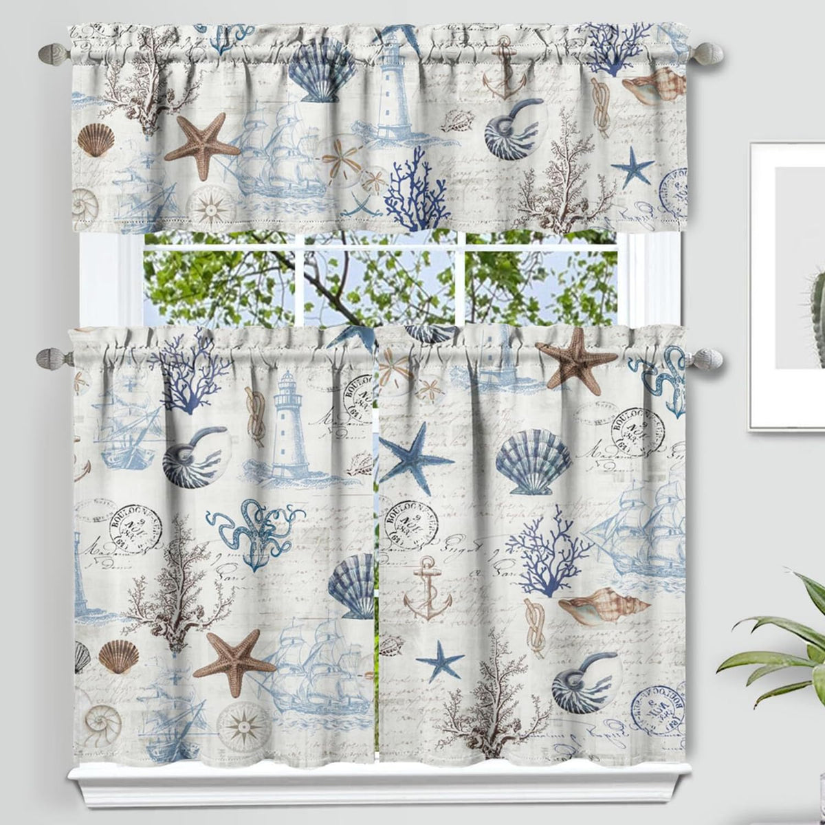 Sage Kitchen Curtain Valance 3 Piece Set, Sage Leaf Floral Kitchen Decor for Home Interior, Farmhouse Style Sink Window Curtains 36 Inch
